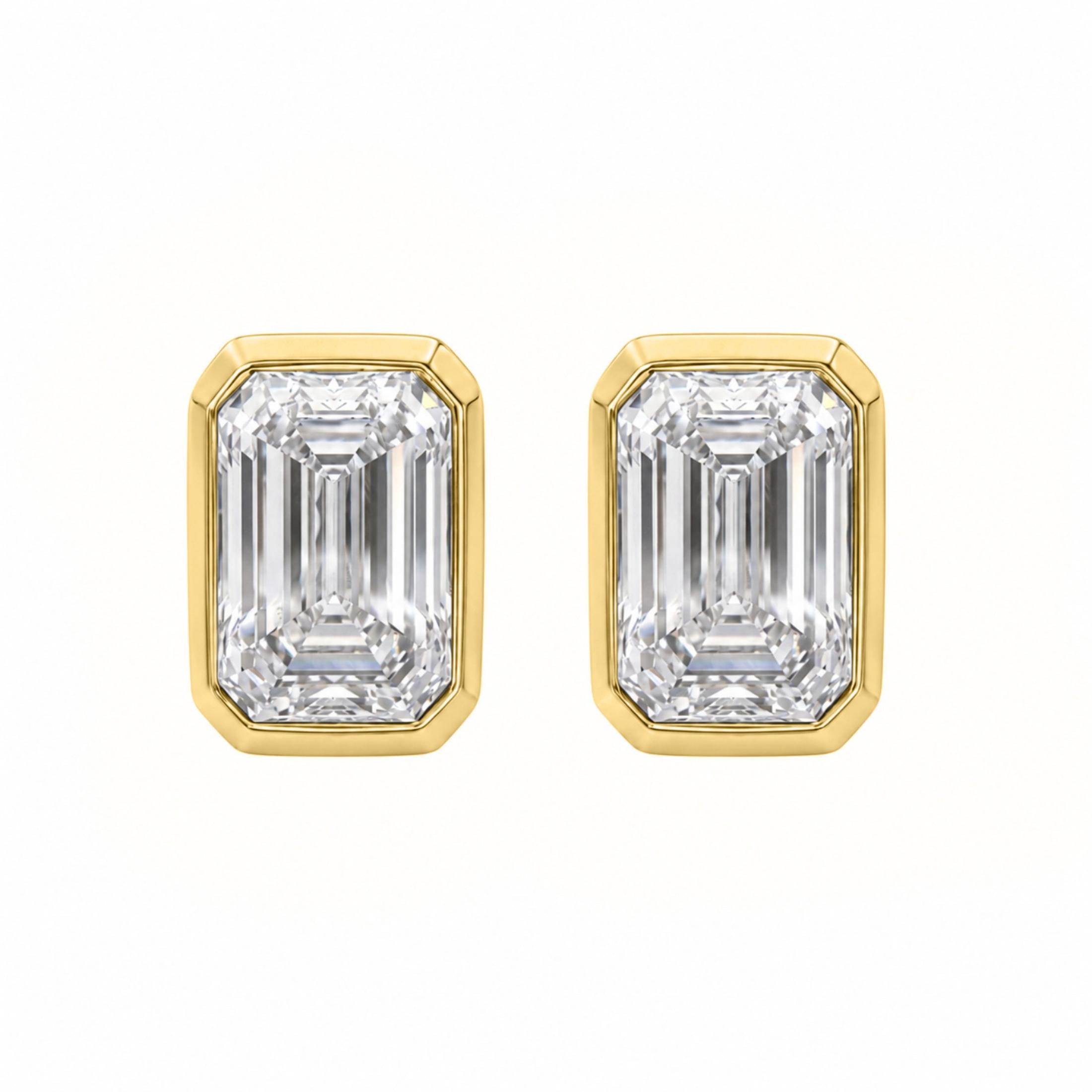 1.00-2.00 Carat T.W. Emerald-cut Lab Grown Diamond (F/VS+) 14K Gold Bezel set Stud Earrings with Double Notch Post & Pushback