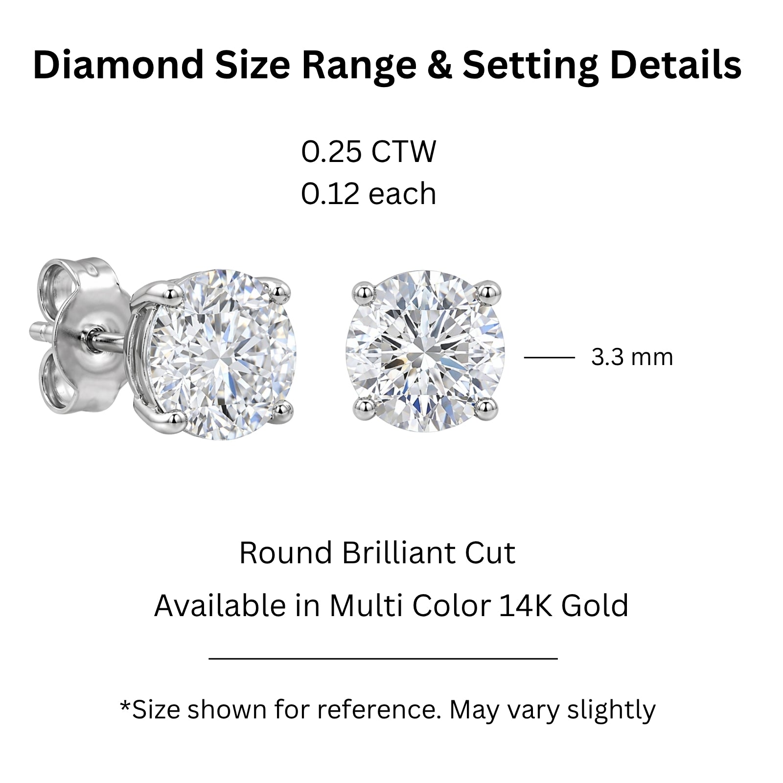 0.25 - 2.00 Carat T.W. Round-cut Lab Grown Diamond (F/VS+) Stud Earrings with Double Notch Post & Pushback
