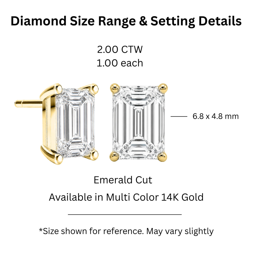 1.00 - 3.00 Carat T.W. Emerald-cut Lab Grown Diamond (F/VS+) Stud Earrings with Double Notch Post & Pushback