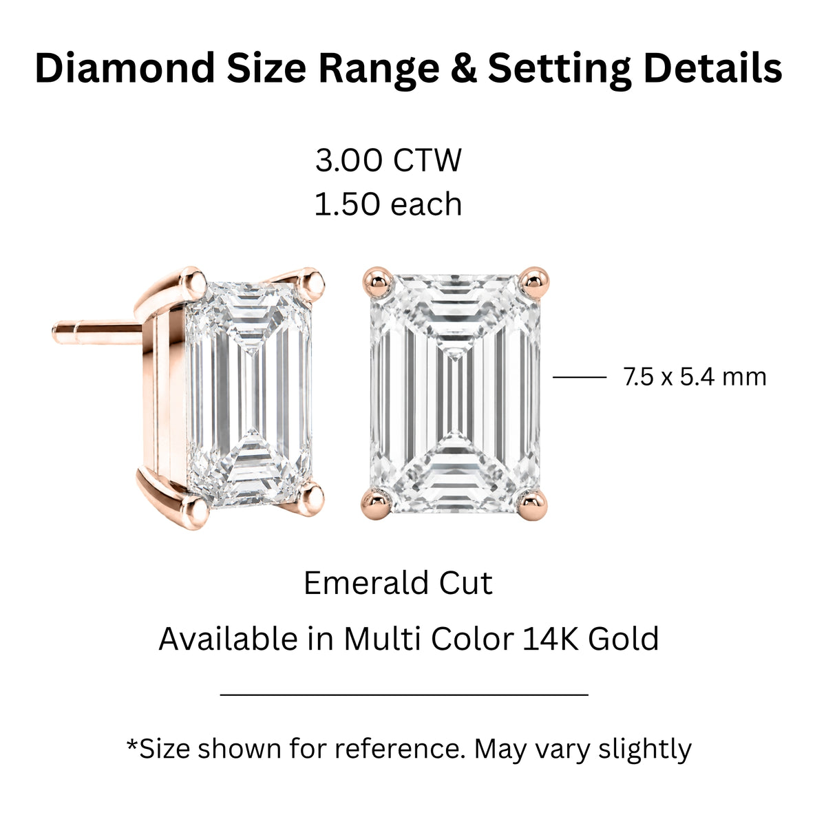1.00 - 3.00 Carat T.W. Emerald-cut Lab Grown Diamond (F/VS+) Stud Earrings with Double Notch Post & Pushback