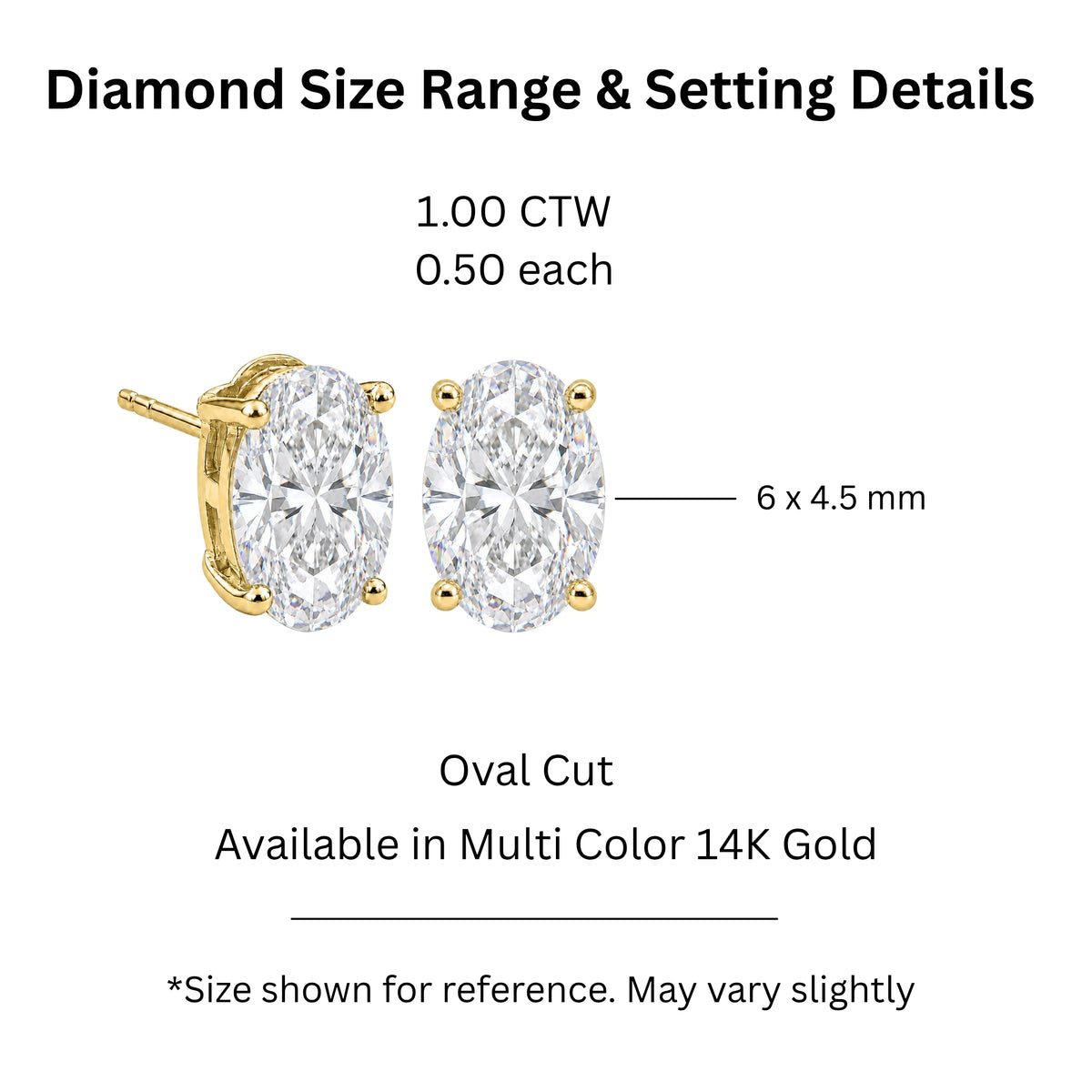 1.00 - 3.00 Carat T.W. Oval-cut Lab Grown Diamond (F/VS+) Stud Earrings with Double Notch Post & Pushback