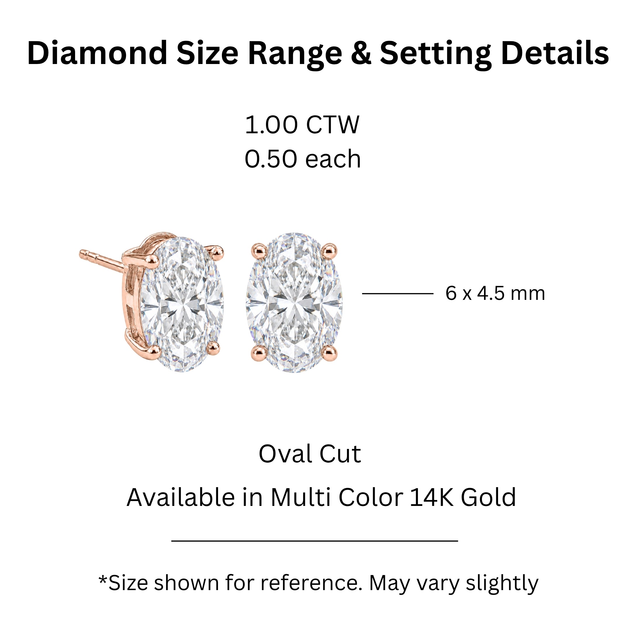 1.00 - 3.00 Carat T.W. Oval-cut Lab Grown Diamond (F/VS+) Stud Earrings with Double Notch Post & Pushback