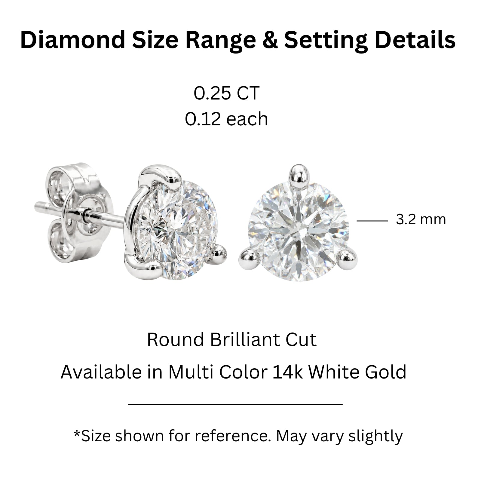 Diamonair 1/4 - 3.00 Carat T.W. Round-cut Lab Grown Diamond (F/VS+) 14K Gold Martini Stud Earrings with Double Notch Post & Pushback