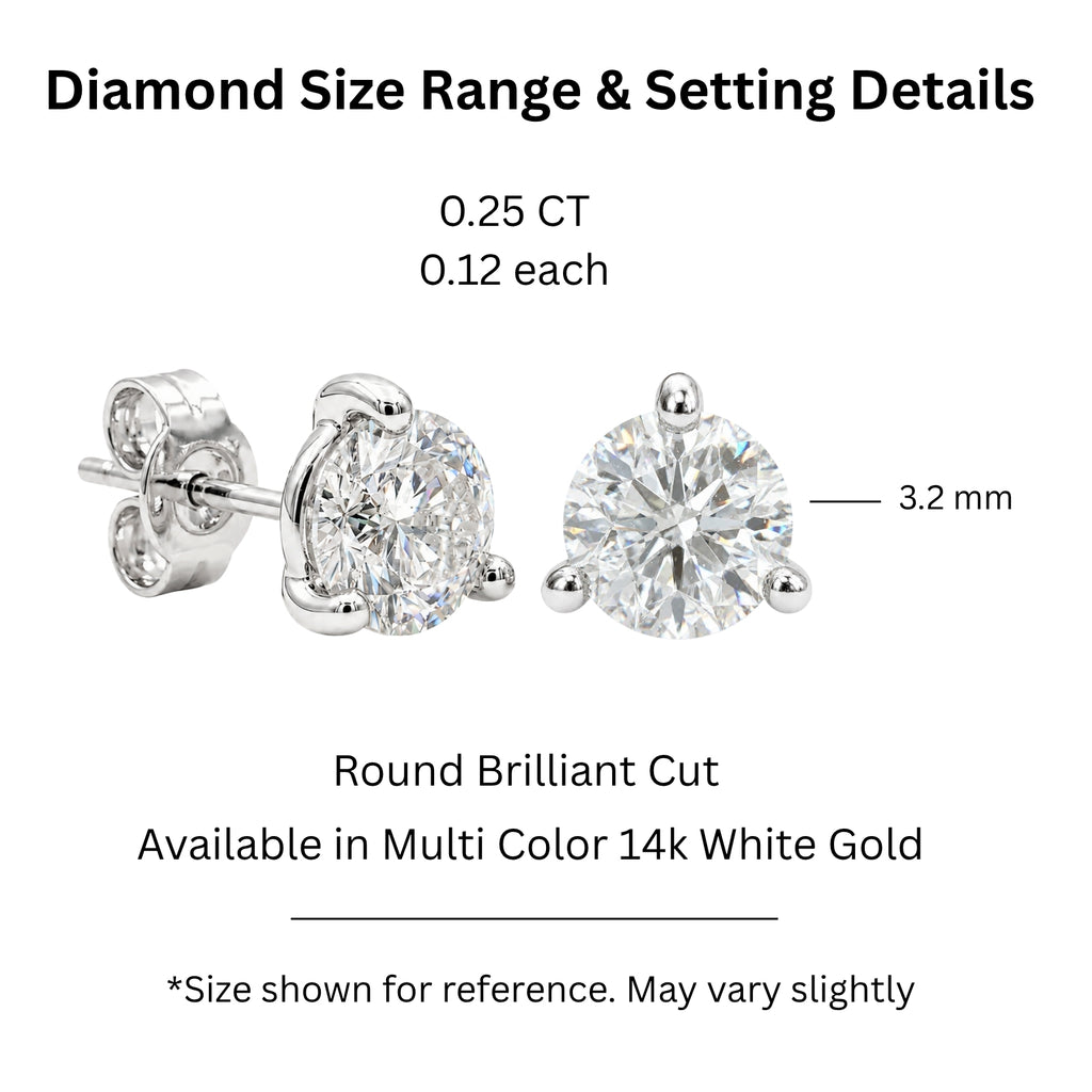 Diamonair 1/4 - 3.00 Carat T.W. Round-cut Lab Grown Diamond (F/VS+) 14K Gold Martini Stud Earrings with Double Notch Post & Pushback