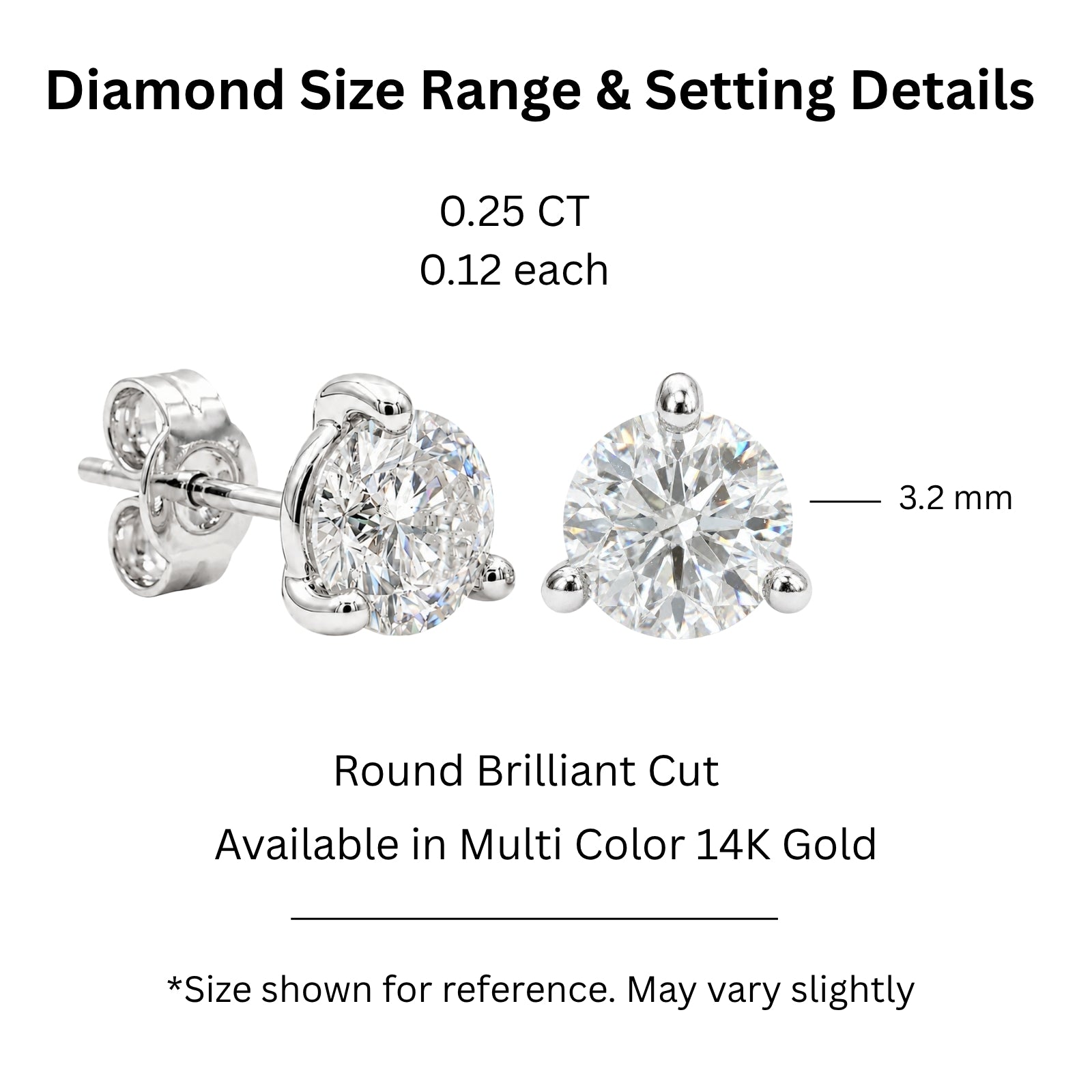 Diamonair 1/4 - 3.00 Carat T.W. Round-cut Lab Grown Diamond (F/VS+) 14K Gold Martini Stud Earrings with Double Notch Post & Pushback