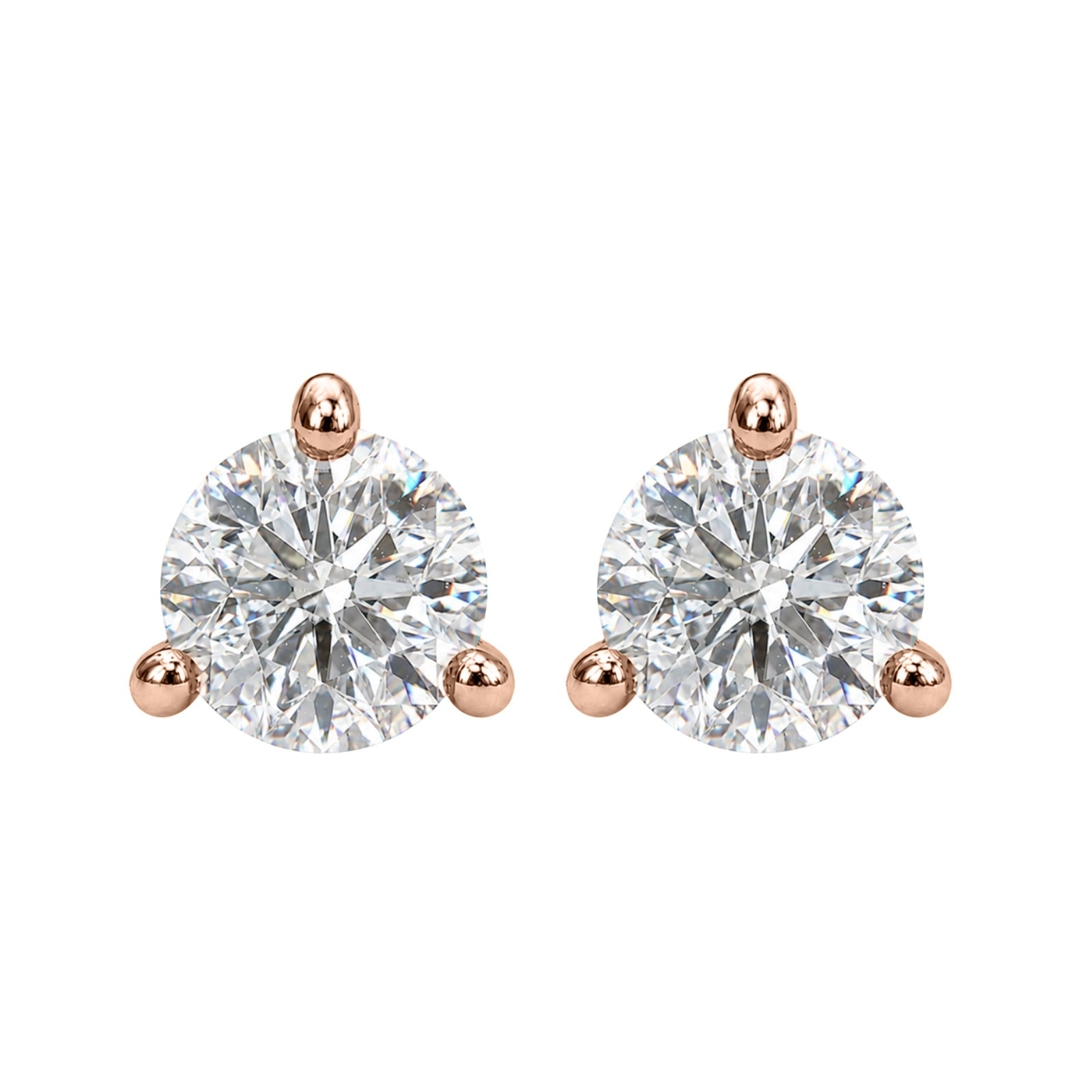 Diamonair 1/4 - 3.00 Carat T.W. Round-cut Lab Grown Diamond (F/VS+) 14K Gold Martini Stud Earrings with Double Notch Post & Pushback