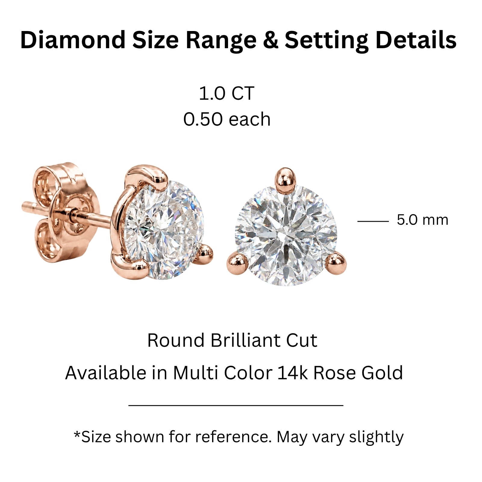 Diamonair 1/4 - 3.00 Carat T.W. Round-cut Lab Grown Diamond (F/VS+) 14K Gold Martini Stud Earrings with Double Notch Post & Pushback
