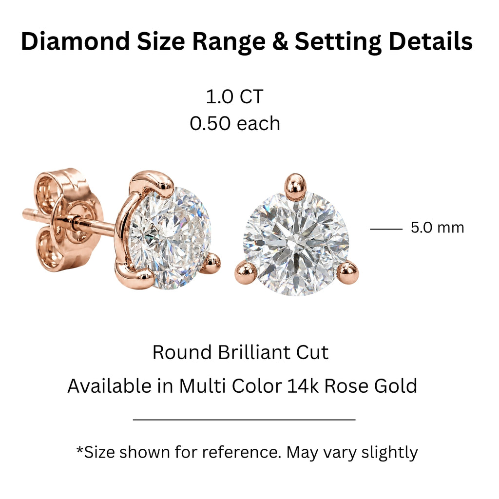 Diamonair 1/4 - 3.00 Carat T.W. Round-cut Lab Grown Diamond (F/VS+) 14K Gold Martini Stud Earrings with Double Notch Post & Pushback