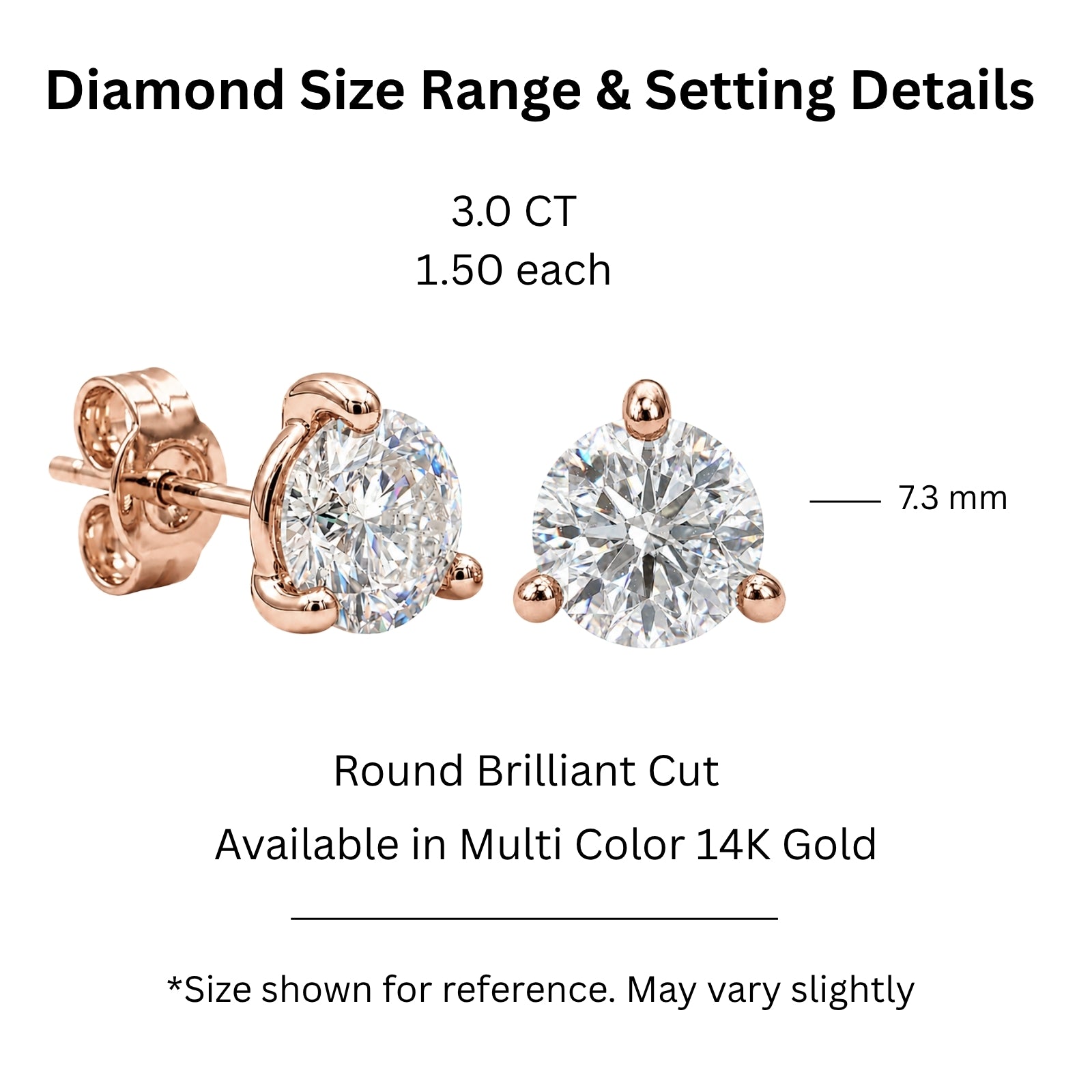 Diamonair 1/4 - 3.00 Carat T.W. Round-cut Lab Grown Diamond (F/VS+) 14K Gold Martini Stud Earrings with Double Notch Post & Pushback