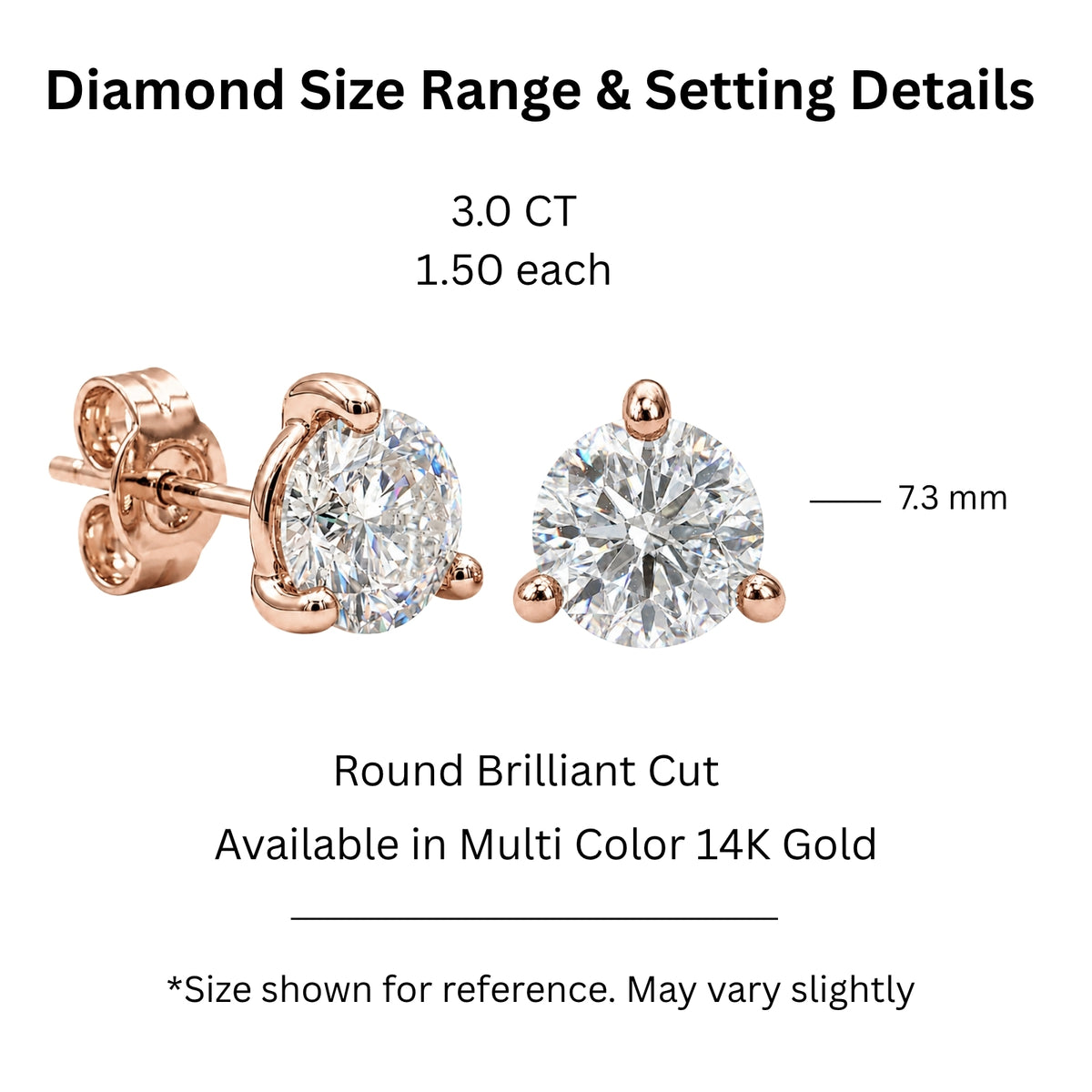 Diamonair  0.25 - 3.00 Carat T.W. Round-cut Lab Grown Diamond (F/VS+) 14K Gold Martini Stud Earrings with Double Notch Post & Pushback