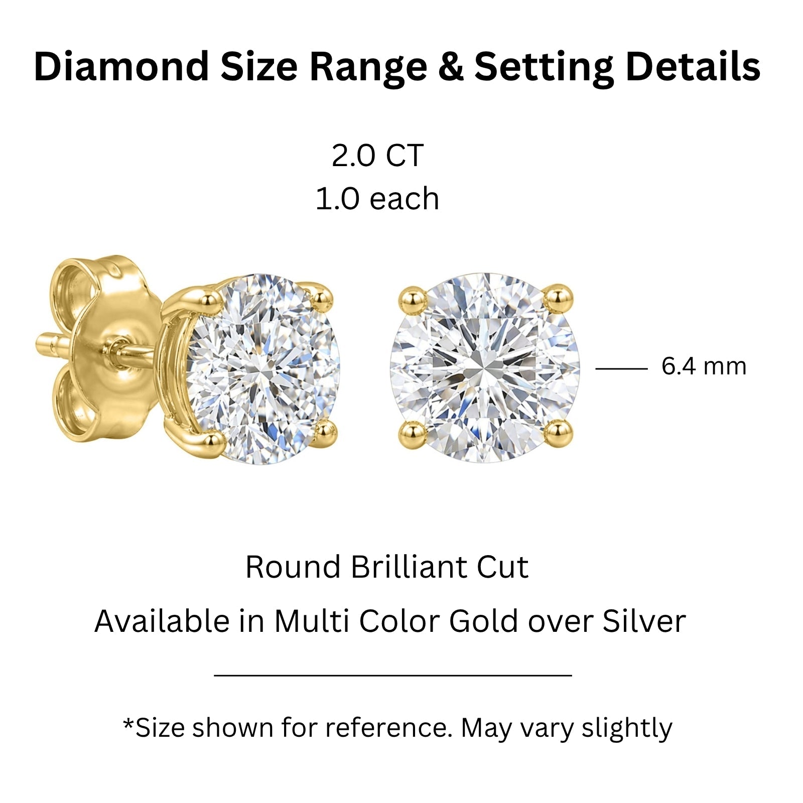 Diamonair Lab Grown Diamond (F/VS+) 2.00 carat Round cut Gold over Silver Stud Earrings