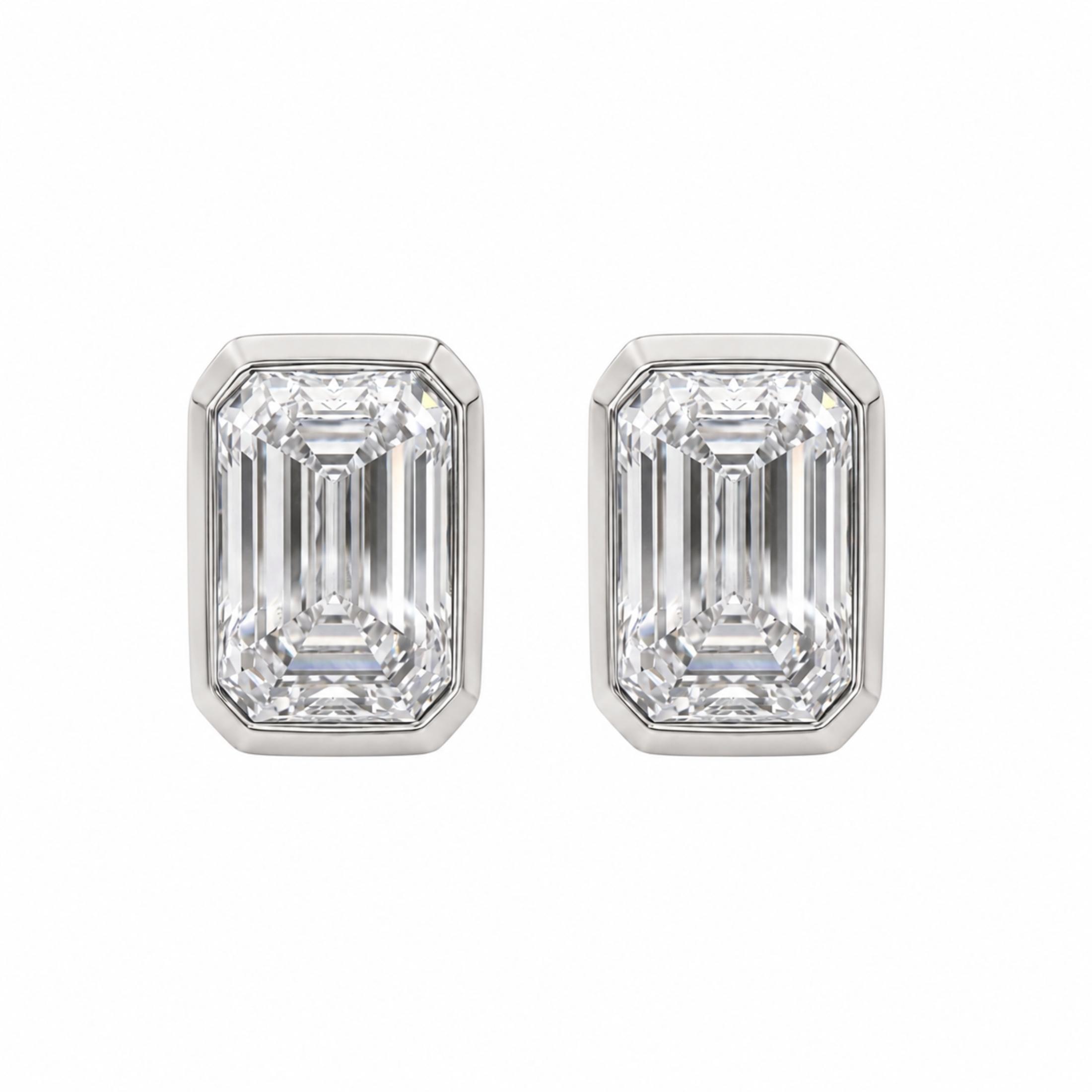1.00-2.00 Carat T.W. Emerald-cut Lab Grown Diamond (F/VS+) 14K Gold Bezel set Stud Earrings with Double Notch Post & Pushback