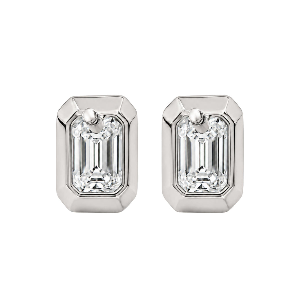 1.00-2.00 Carat T.W. Emerald-cut Lab Grown Diamond (F/VS+) 14K Gold Bezel set Stud Earrings with Double Notch Post & Pushback