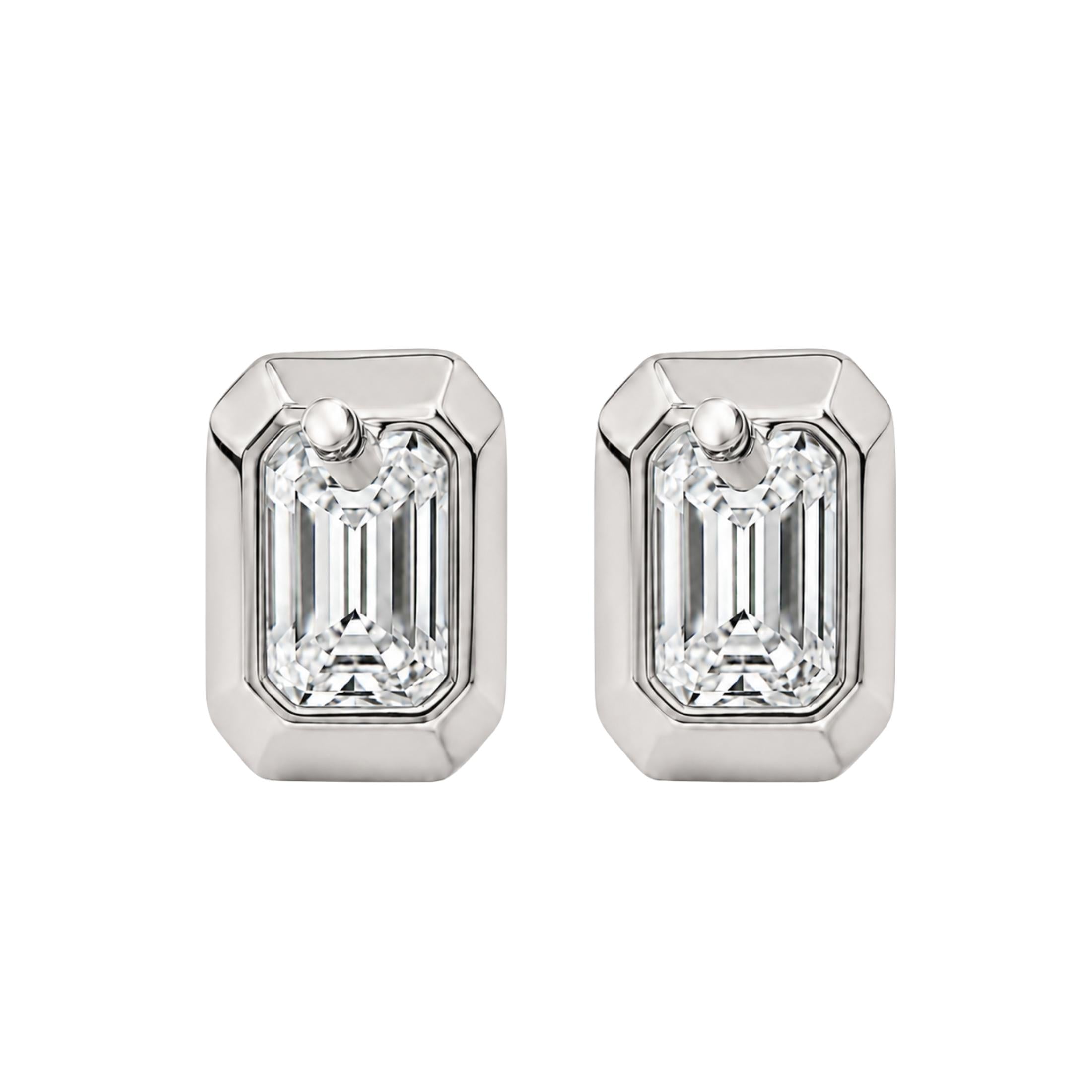 1.00-2.00 Carat T.W. Emerald-cut Lab Grown Diamond (F/VS+) 14K Gold Bezel set Stud Earrings with Double Notch Post & Pushback