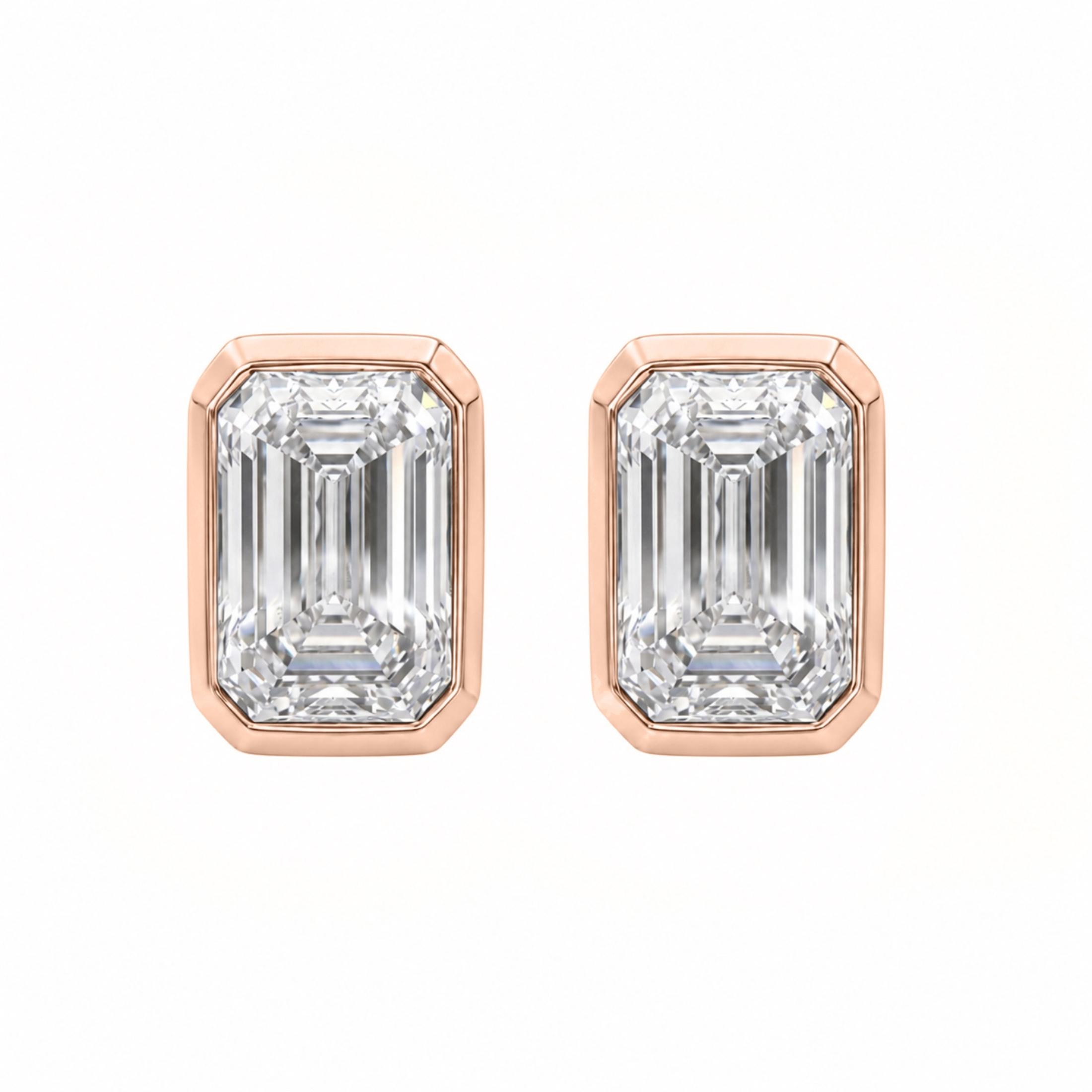 1.00-2.00 Carat T.W. Emerald-cut Lab Grown Diamond (F/VS+) 14K Gold Bezel set Stud Earrings with Double Notch Post & Pushback