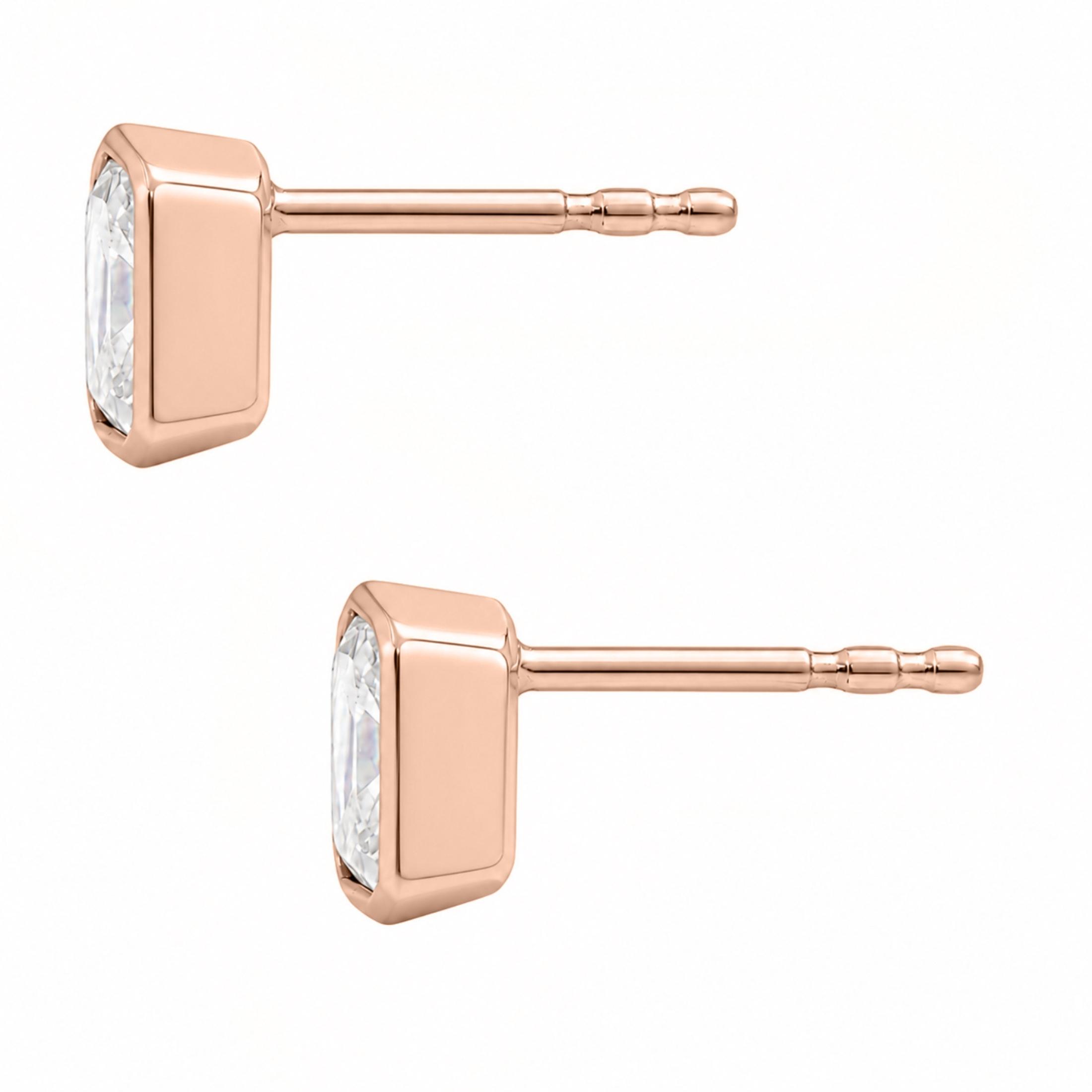 1.00-2.00 Carat T.W. Emerald-cut Lab Grown Diamond (F/VS+) 14K Gold Bezel set Stud Earrings with Double Notch Post & Pushback