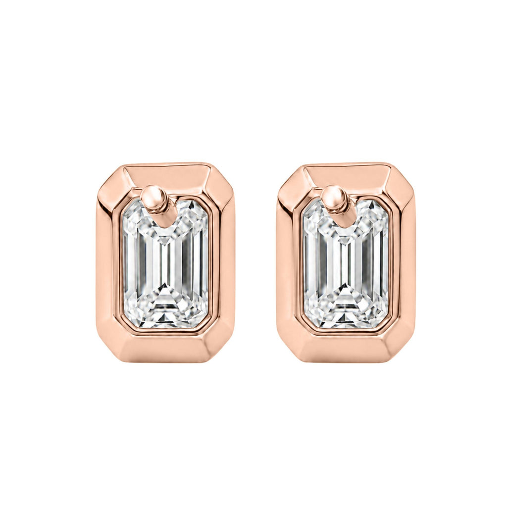 1.00-2.00 Carat T.W. Emerald-cut Lab Grown Diamond (F/VS+) 14K Gold Bezel set Stud Earrings with Double Notch Post & Pushback