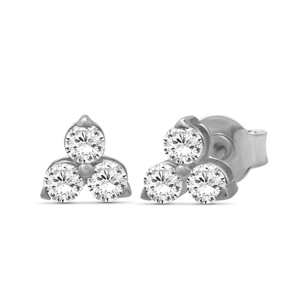 0.25 - 3.00 Carat T.W. Round-cut Lab Grown Diamond (F/VS+) 14K Gold 3 Stone Earrings with Double Notch Post & Pushback