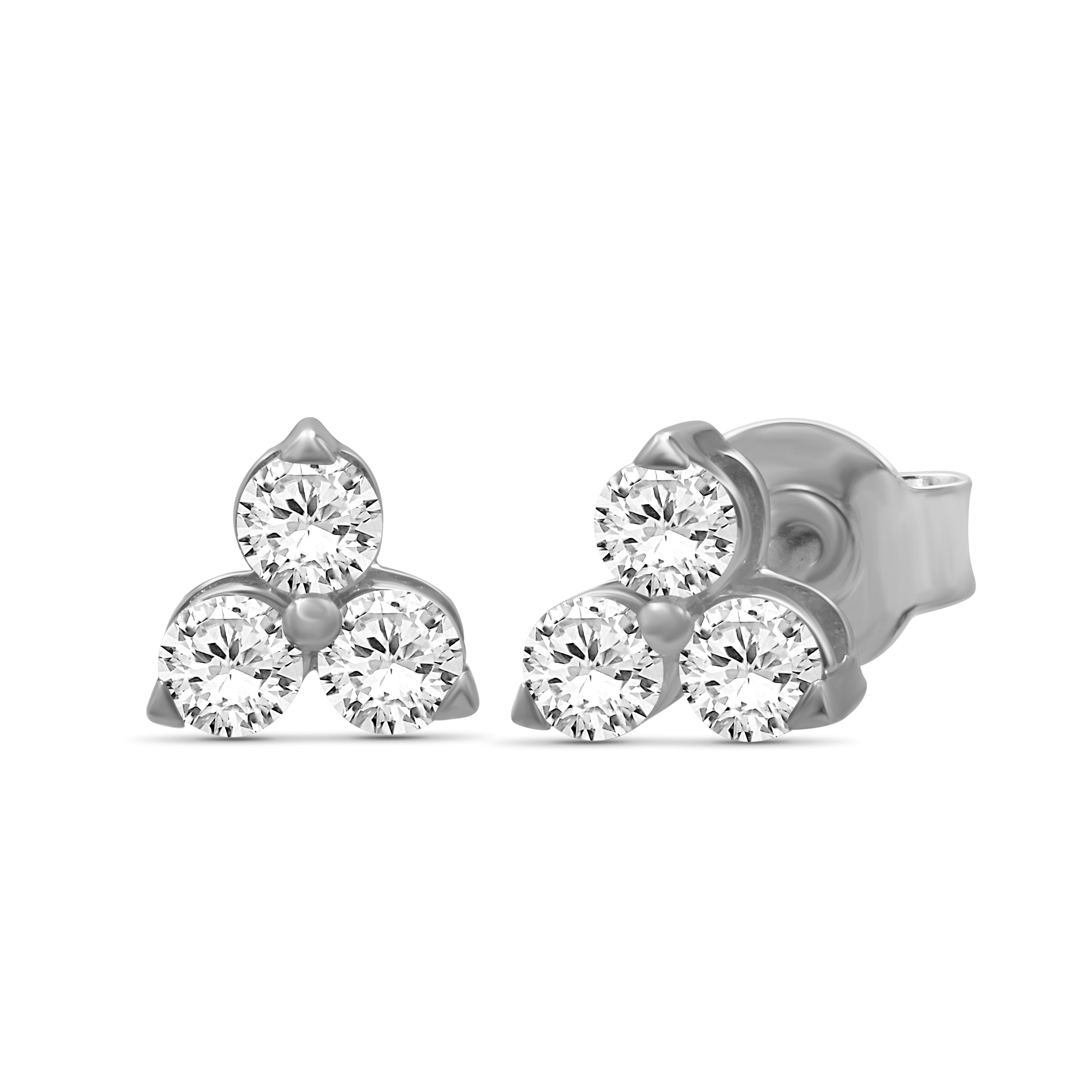 0.25 - 3.00 Carat T.W. Round-cut Lab Grown Diamond (F/VS+) 14K Gold 3 Stone Earrings with Double Notch Post & Pushback