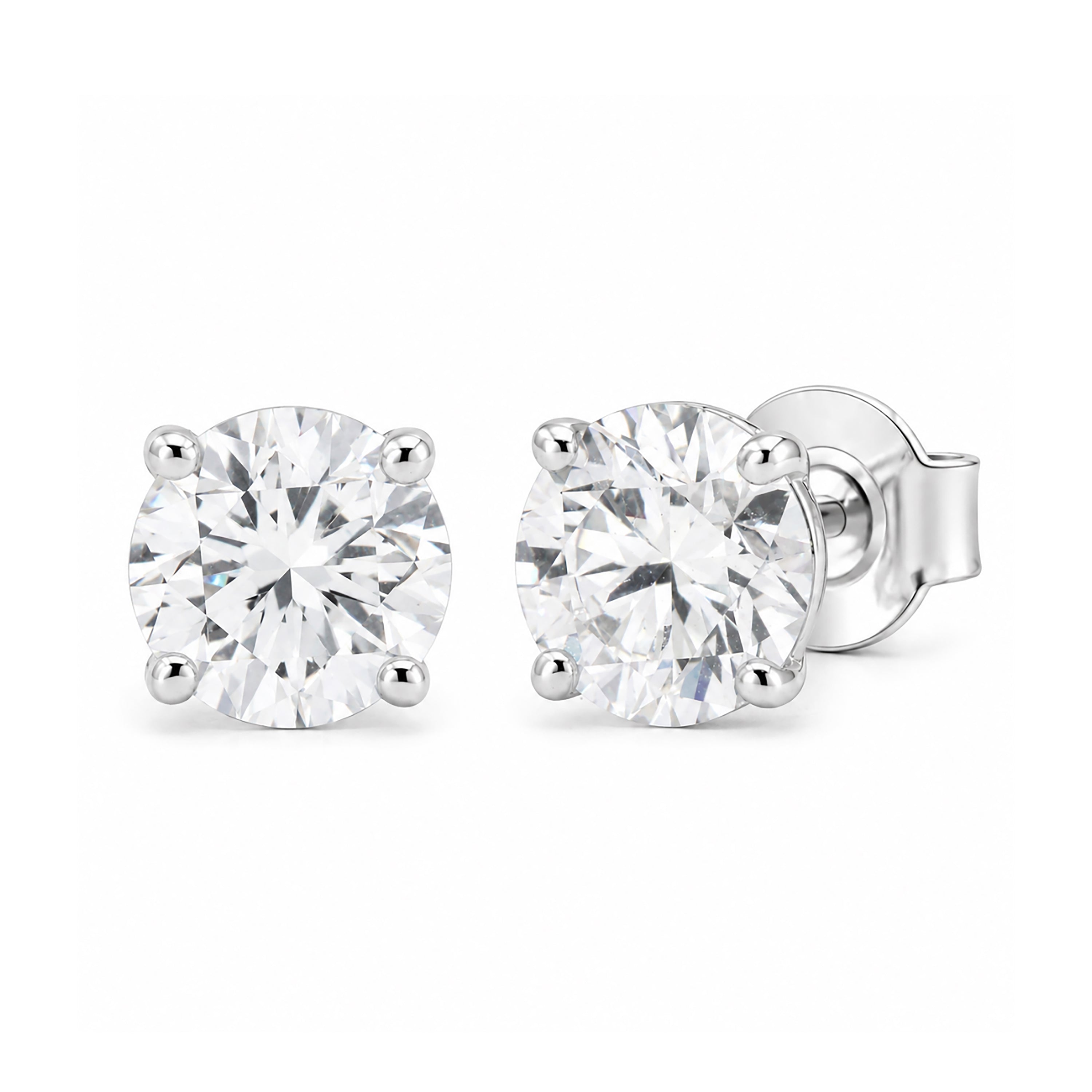 Diamonair Lab Grown Diamond (F/VS+) 2.00 carat Round cut Sterling Silver Stud Earrings - Sterling Silver