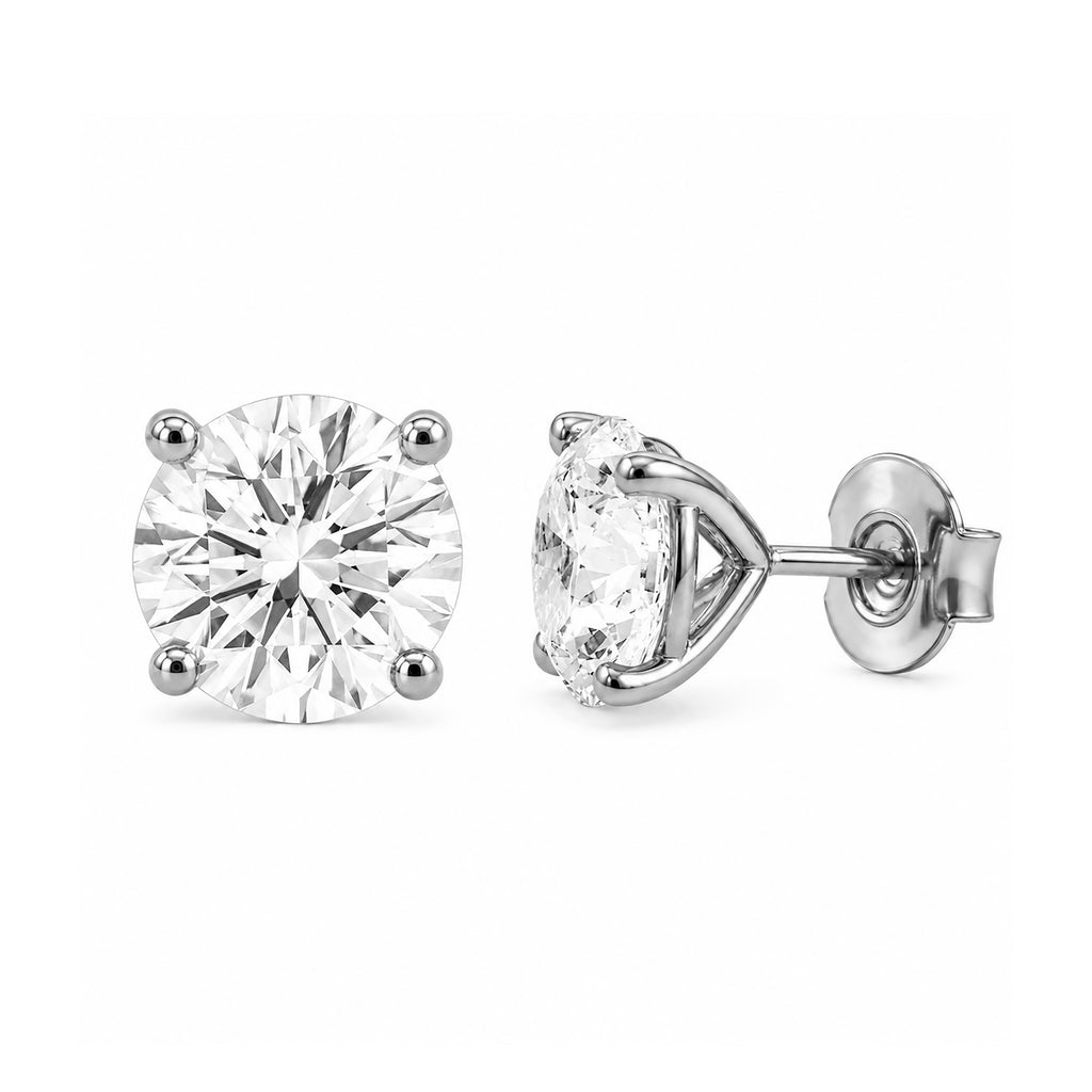 Diamonair Lab Grown Diamond (F/VS+) 5.00 carat Round cut Sterling Silver Stud Earrings - Sterling Silver | Gold over Silver