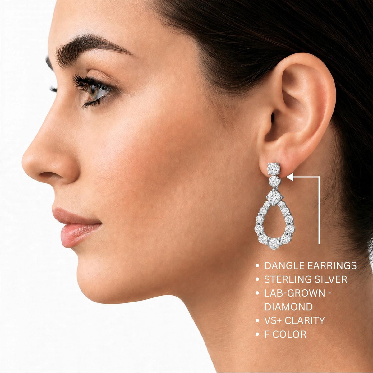 Diamonair Lab Grown Diamond (F/VS+) 2.00 carat Round cut Sterling Silver Dangle Earrings - Sterling Silver | Gold over Silver