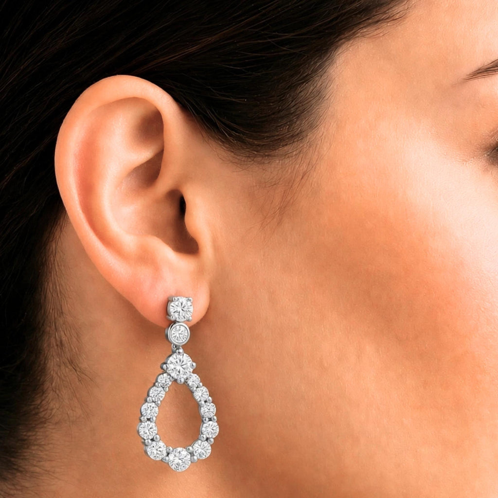 Diamonair Lab Grown Diamond (F/VS+) 2.00 carat Round cut Sterling Silver Dangle Earrings - Sterling Silver | Gold over Silver