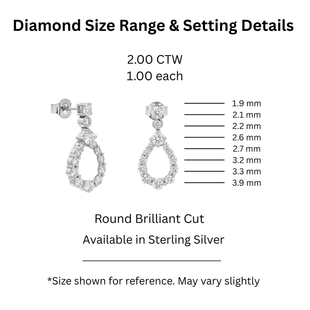 Diamonair Lab Grown Diamond (F/VS+) 2.00 carat Round cut Sterling Silver Dangle Earrings - Sterling Silver | Gold over Silver