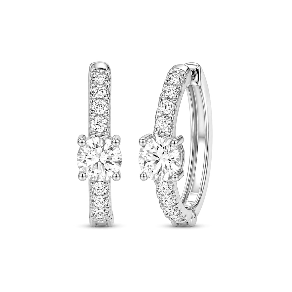 Diamonair Lab Grown Diamond (F/VS+) 2.00 carat Round cut Sterling Silver Hoop Earrings - Sterling Silver | Gold over Silver