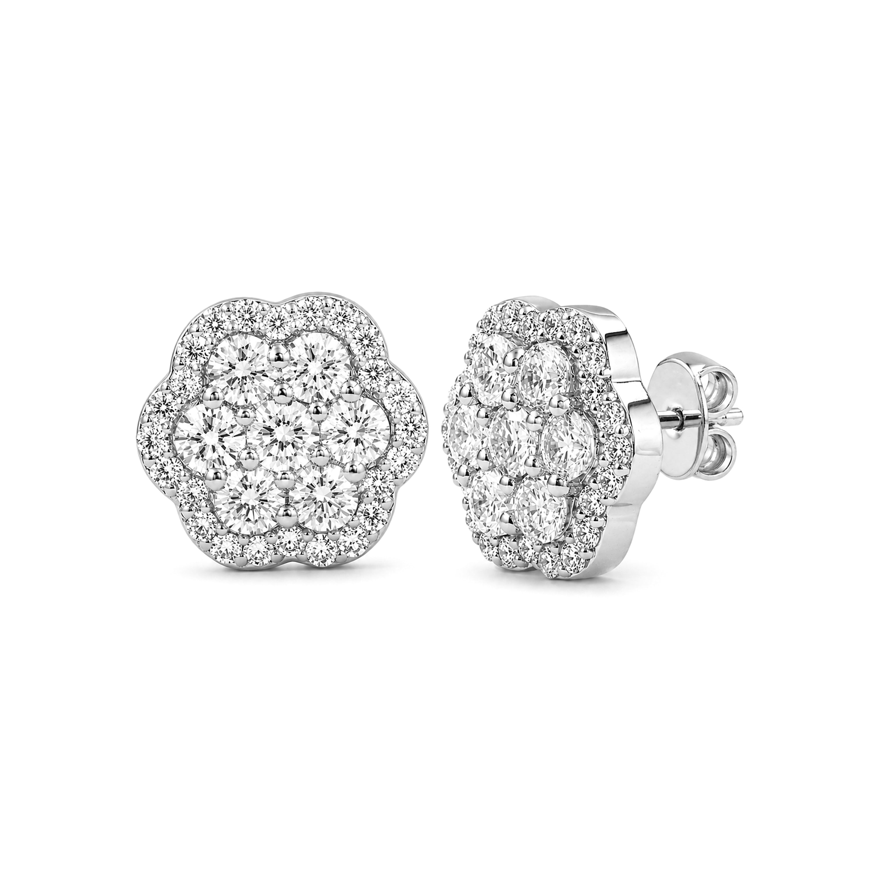 Diamonair Lab Grown Diamond (F/VS+) 3.00 carat Round cut Sterling Silver Cluster Earrings - Sterling Silver | Gold over Silver