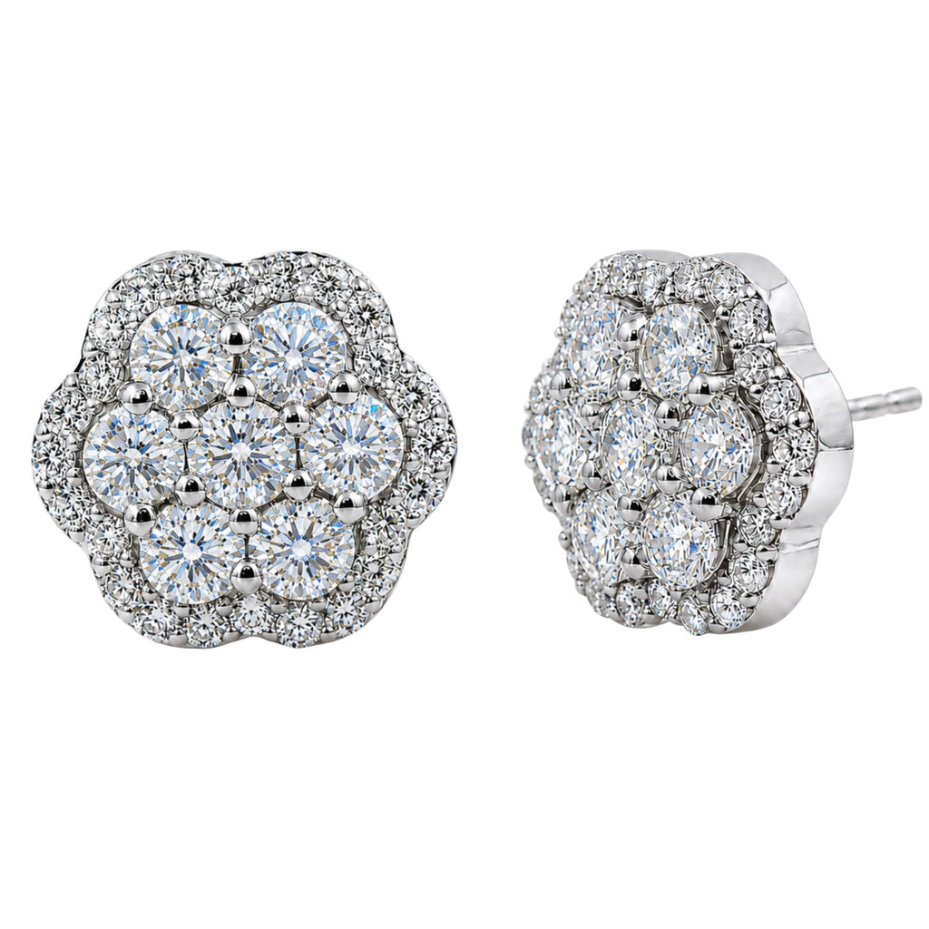 Diamonair Lab Grown Diamond (F/VS+) 3.00 carat Round cut Sterling Silver Cluster Earrings - Sterling Silver | Gold over Silver
