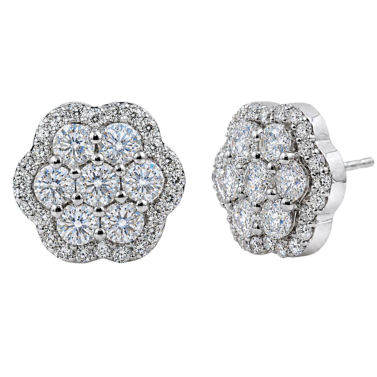 Diamonair Lab Grown Diamond (F/VS+) 3.00 carat Round cut Sterling Silver Cluster Earrings - Sterling Silver | Gold over Silver