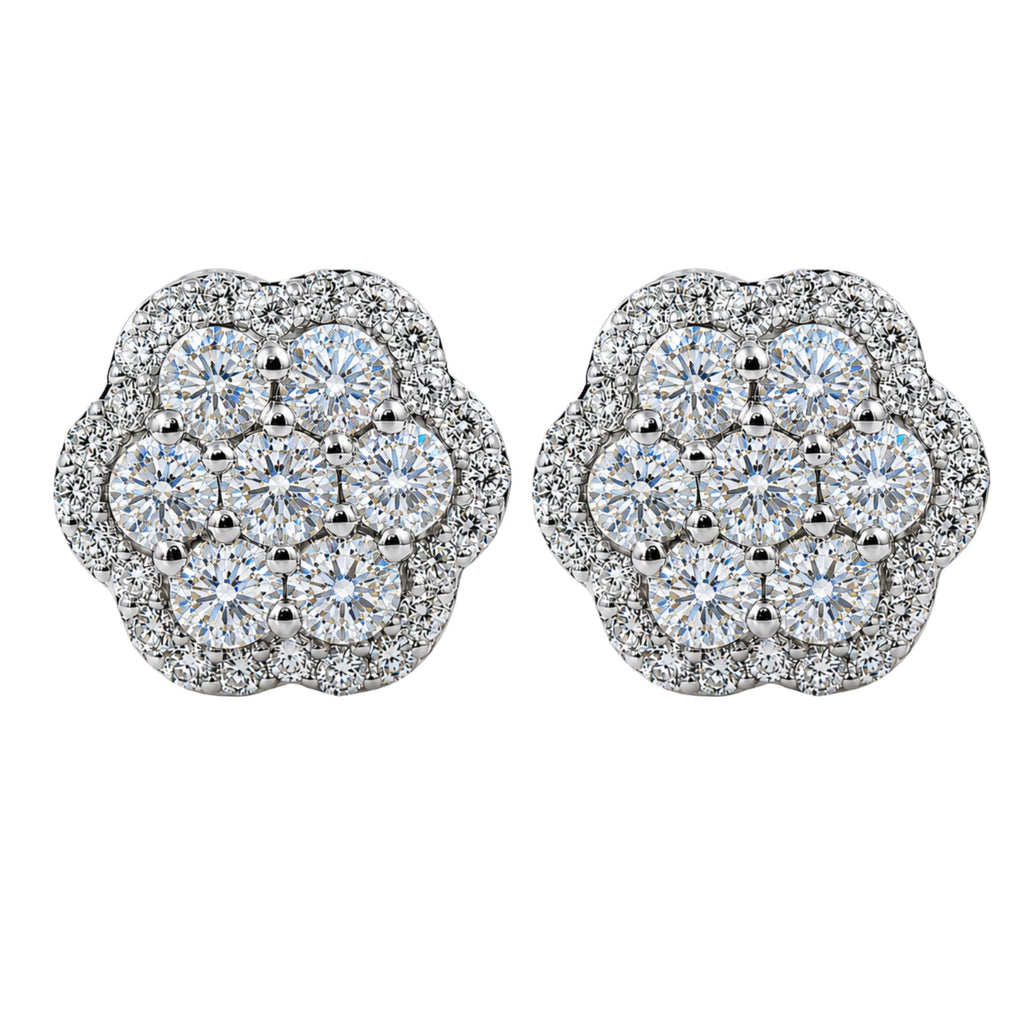 Diamonair Lab Grown Diamond (F/VS+) 3.00 carat Round cut Sterling Silver Cluster Earrings - Sterling Silver | Gold over Silver