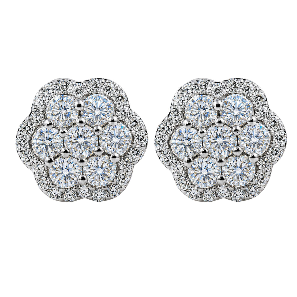 Diamonair Lab Grown Diamond (F/VS+) 3.00 carat Round cut Sterling Silver Cluster Earrings - Sterling Silver | Gold over Silver