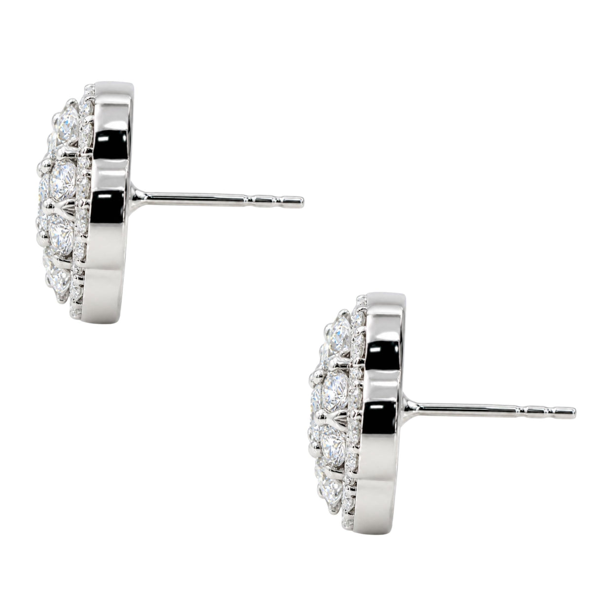 Diamonair Lab Grown Diamond (F/VS+) 3.00 carat Round cut Sterling Silver Cluster Earrings - Sterling Silver | Gold over Silver