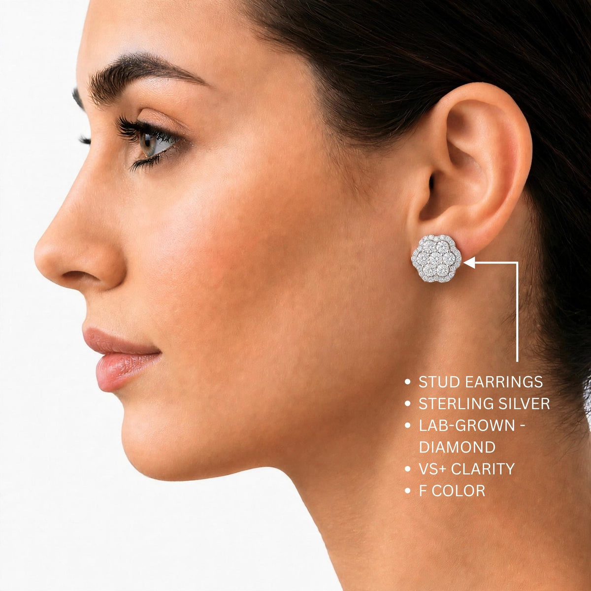 Diamonair Lab Grown Diamond (F/VS+) 3.00 carat Round cut Sterling Silver Cluster Earrings - Sterling Silver | Gold over Silver