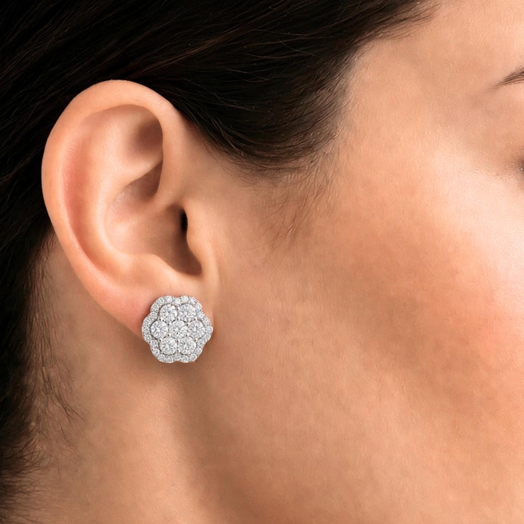 Diamonair Lab Grown Diamond (F/VS+) 3.00 carat Round cut Sterling Silver Cluster Earrings - Sterling Silver | Gold over Silver