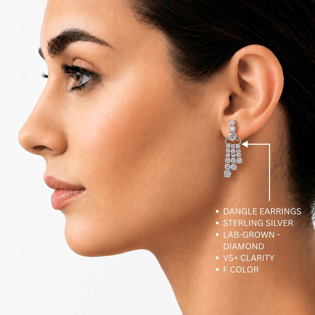 Diamonair Lab Grown Diamond (F/VS+) 2.00 carat Round cut Sterling Silver Drop Earrings - Sterling Silver | Gold over Silver