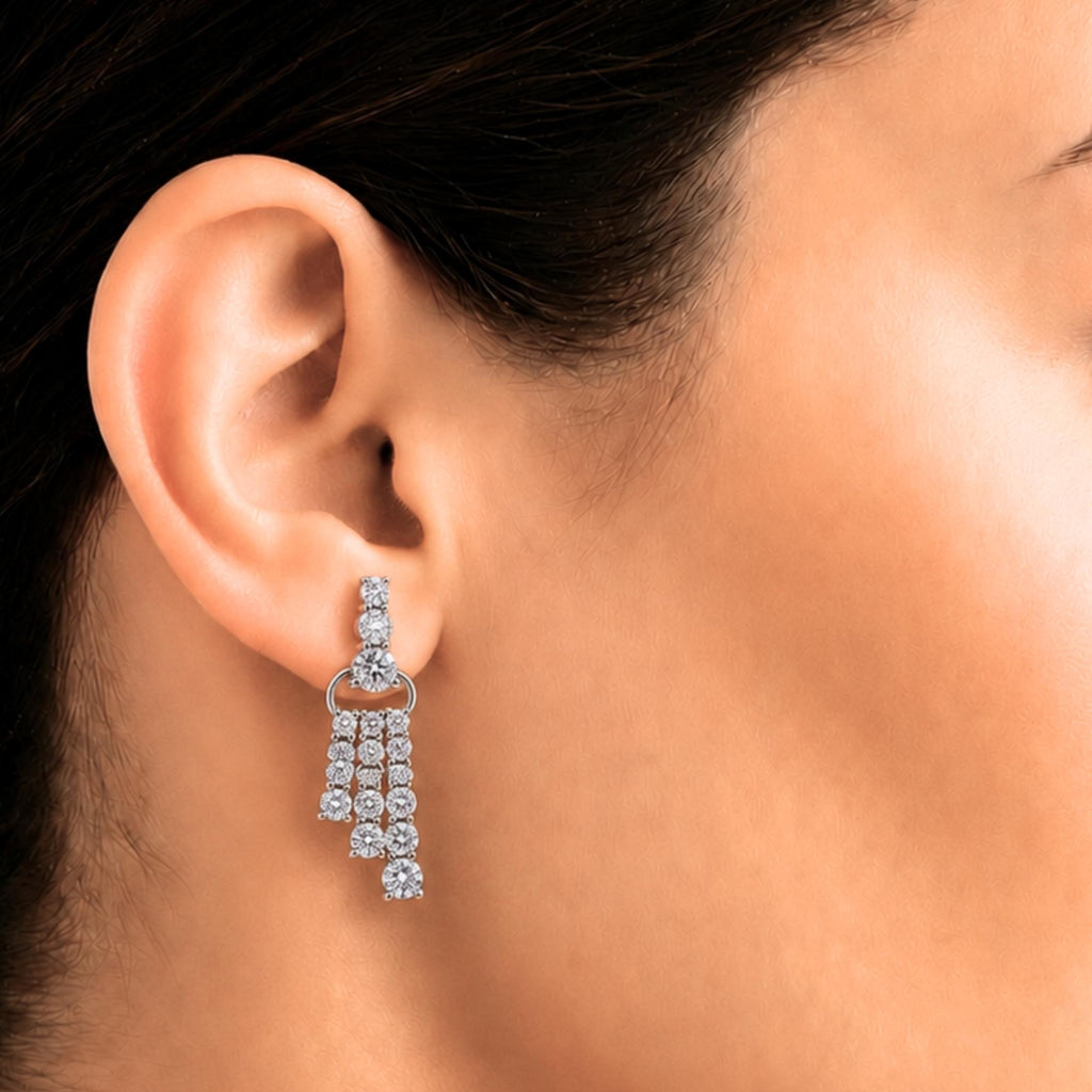 Diamonair Lab Grown Diamond (F/VS+) 2.00 carat Round cut Sterling Silver Drop Earrings - Sterling Silver | Gold over Silver