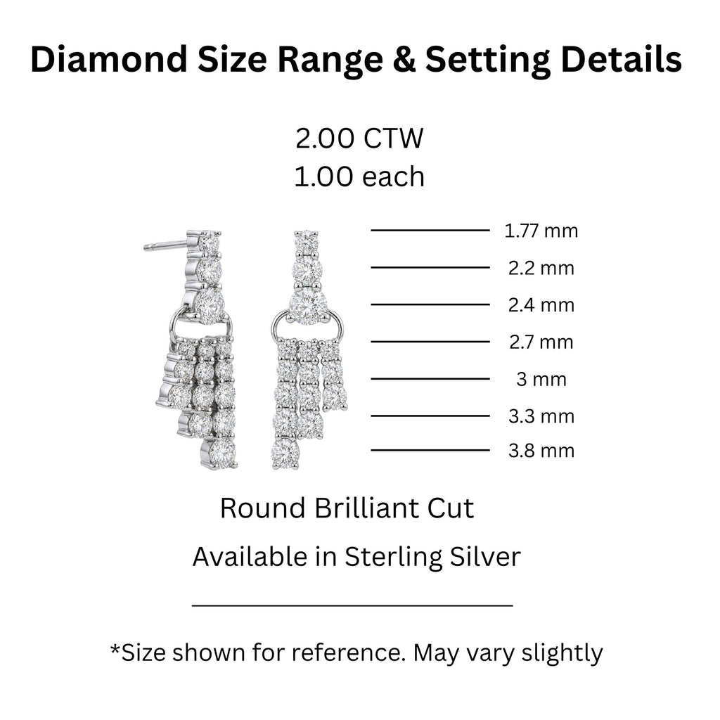 Diamonair Lab Grown Diamond (F/VS+) 2.00 carat Round cut Sterling Silver Drop Earrings - Sterling Silver | Gold over Silver