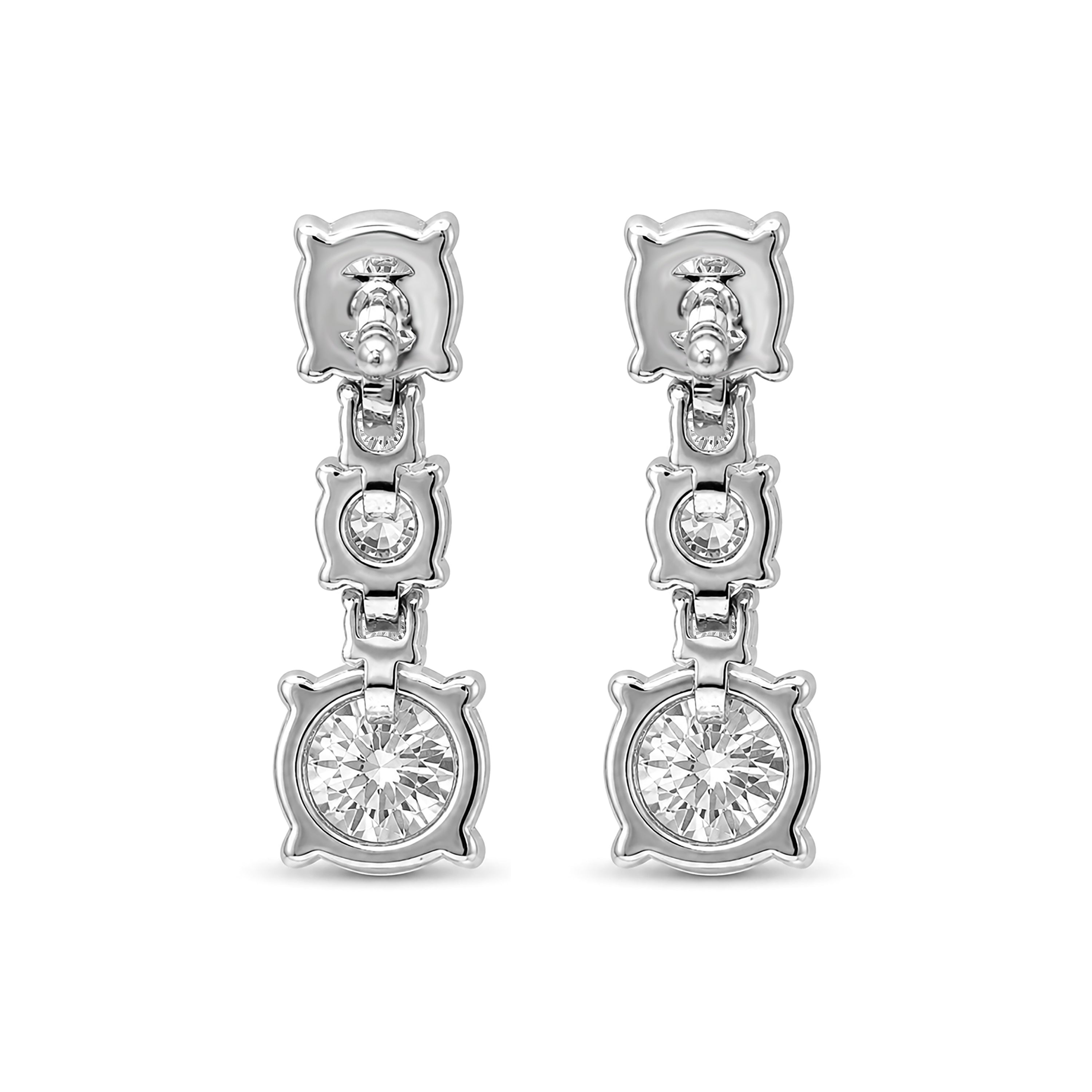 Diamonair Lab Grown Diamond (F/VS+) 2.00 carat Round cut Sterling Silver Drop Earrings - Sterling Silver | Gold over Silver