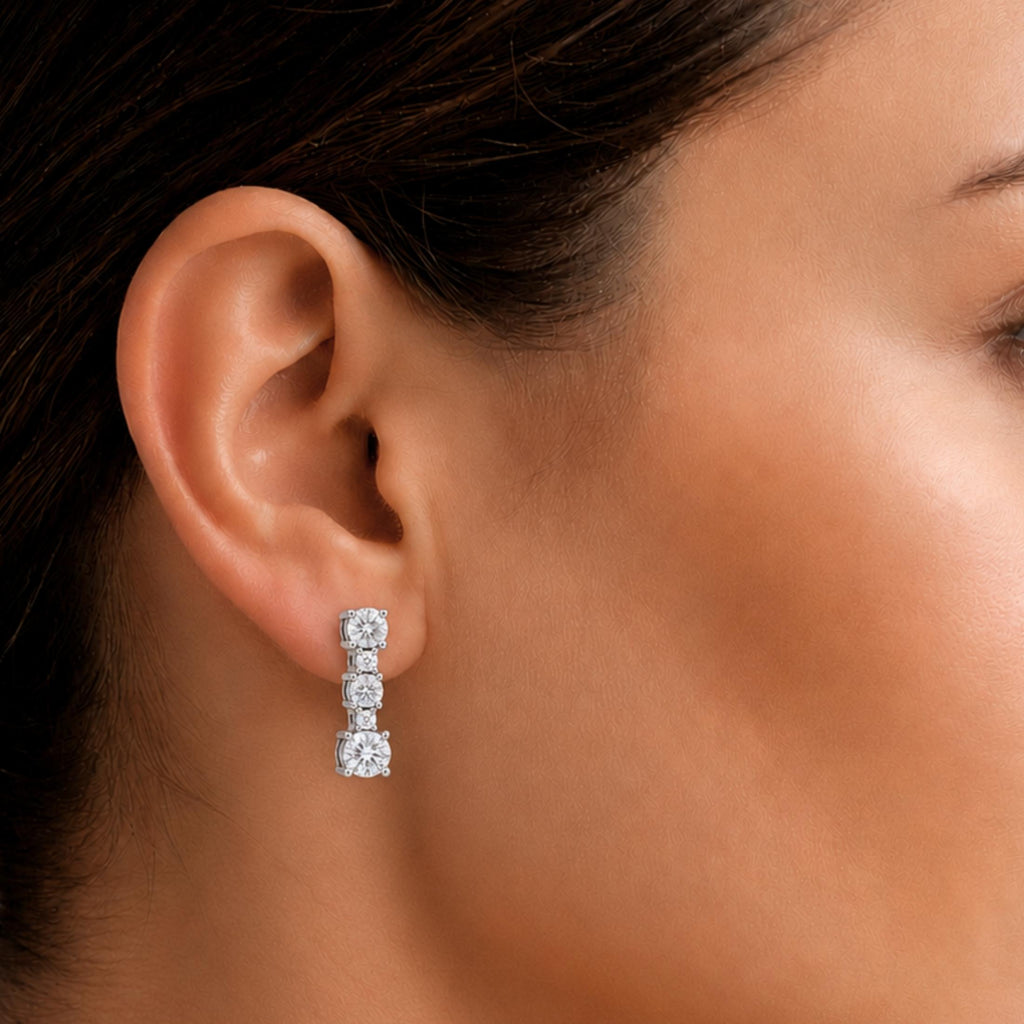 Diamonair Lab Grown Diamond (F/VS+) 2.00 carat Round cut Sterling Silver Drop Earrings - Sterling Silver | Gold over Silver
