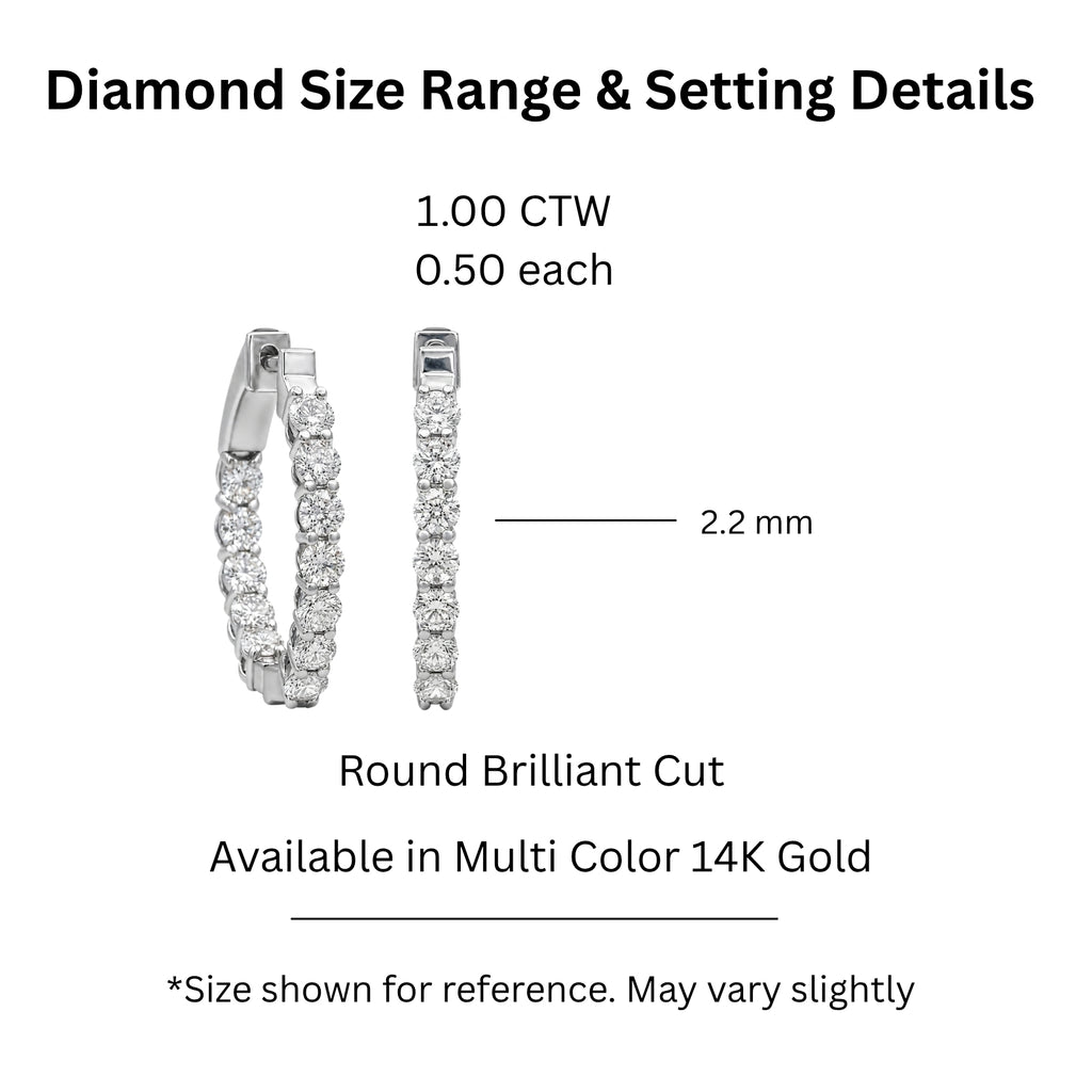 1.00 - 3.00 Carat T.W. Round-cut Lab Grown Diamond (F/VS+) 14K Gold Hoop Earrings