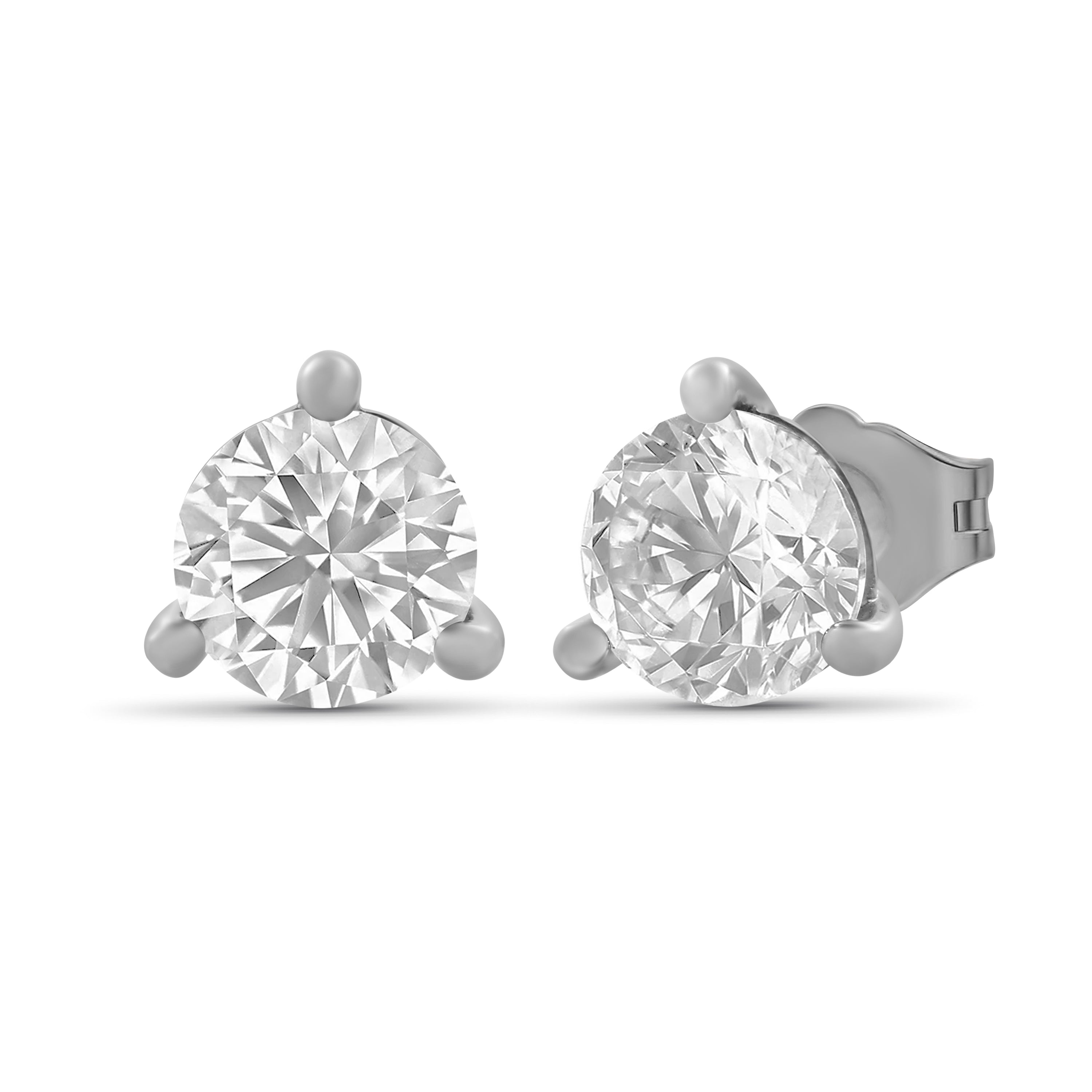 Diamonair Lab Grown Diamond (F/VS+) 3/4 carat Round cut Sterling Silver Stud Earrings - Sterling Silver | Gold over Silver