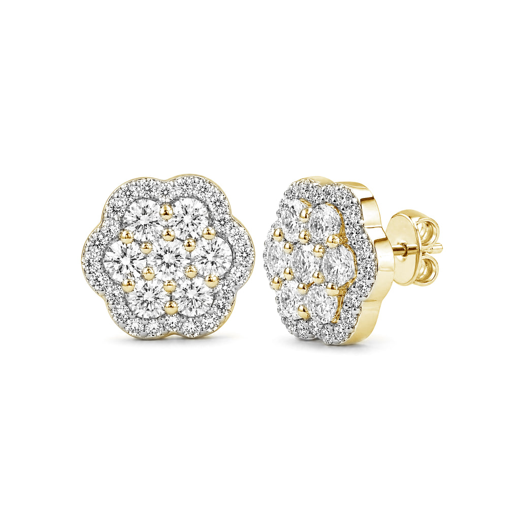Diamonair Lab Grown Diamond (F/VS+) 3.00 carat Round cut Sterling Silver Cluster Earrings - Sterling Silver | Gold over Silver