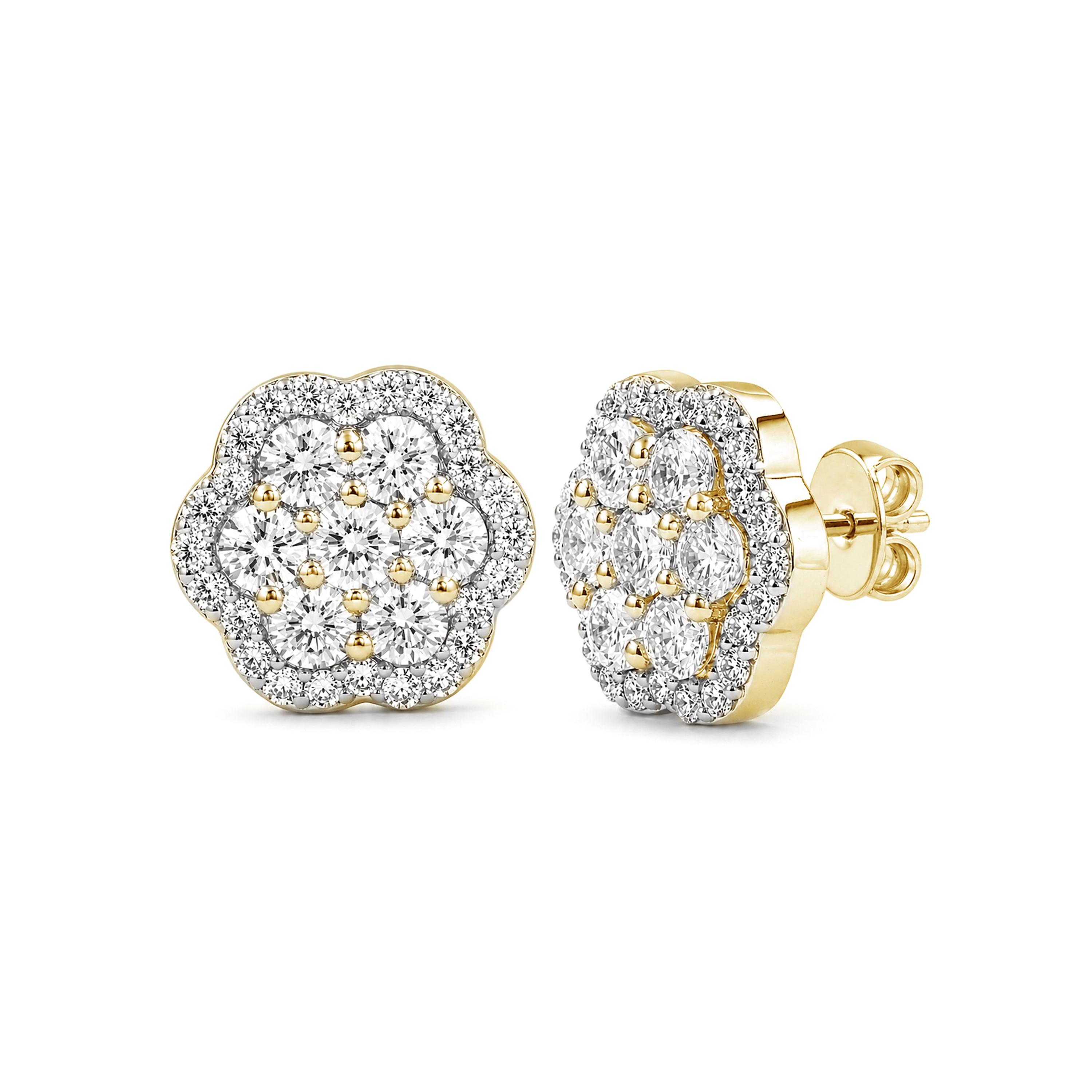 Diamonair Lab Grown Diamond (F/VS+) 3.00 carat Round cut Sterling Silver Cluster Earrings - Sterling Silver | Gold over Silver