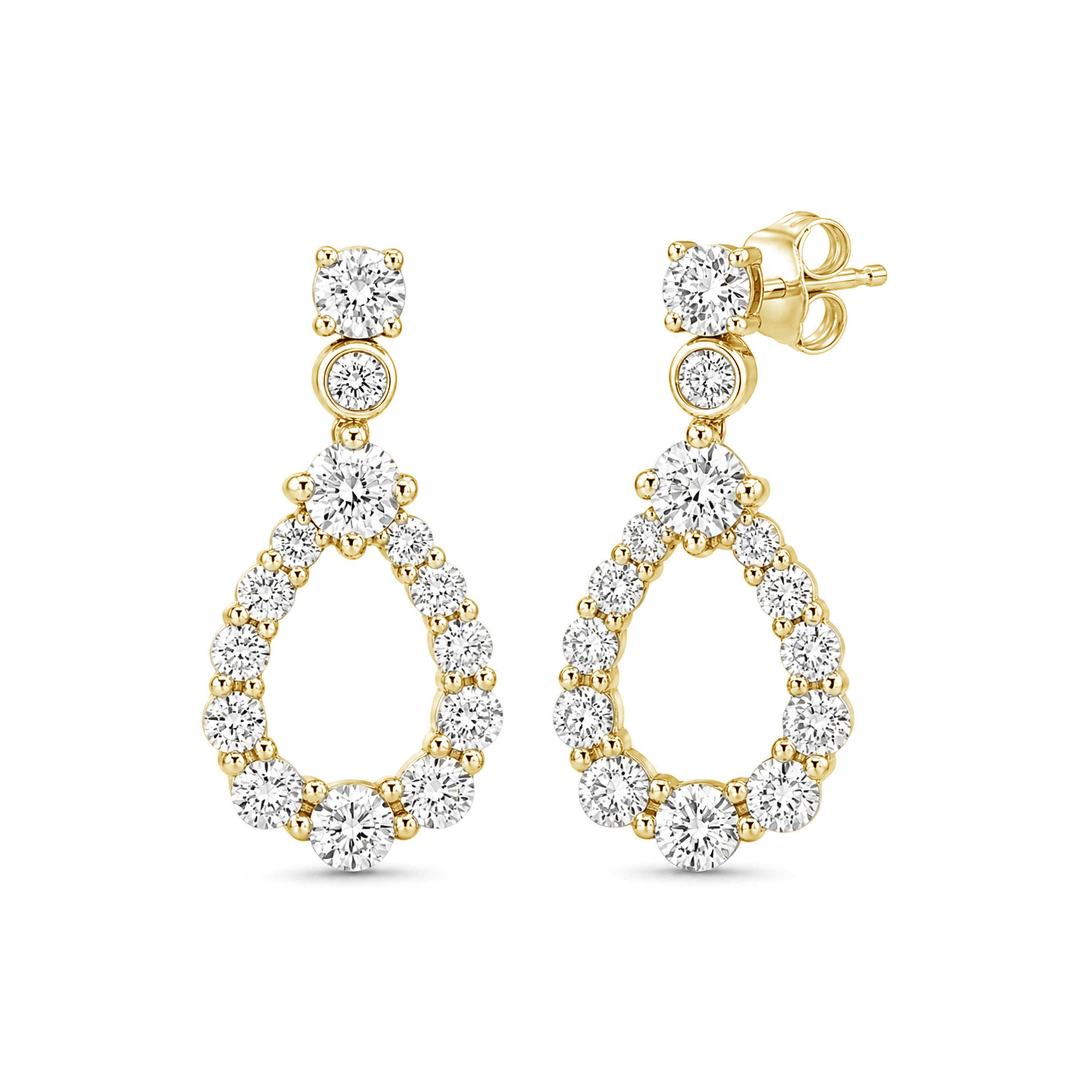 Diamonair Lab Grown Diamond (F/VS+) 2.00 carat Round cut Sterling Silver Dangle Earrings - Sterling Silver | Gold over Silver