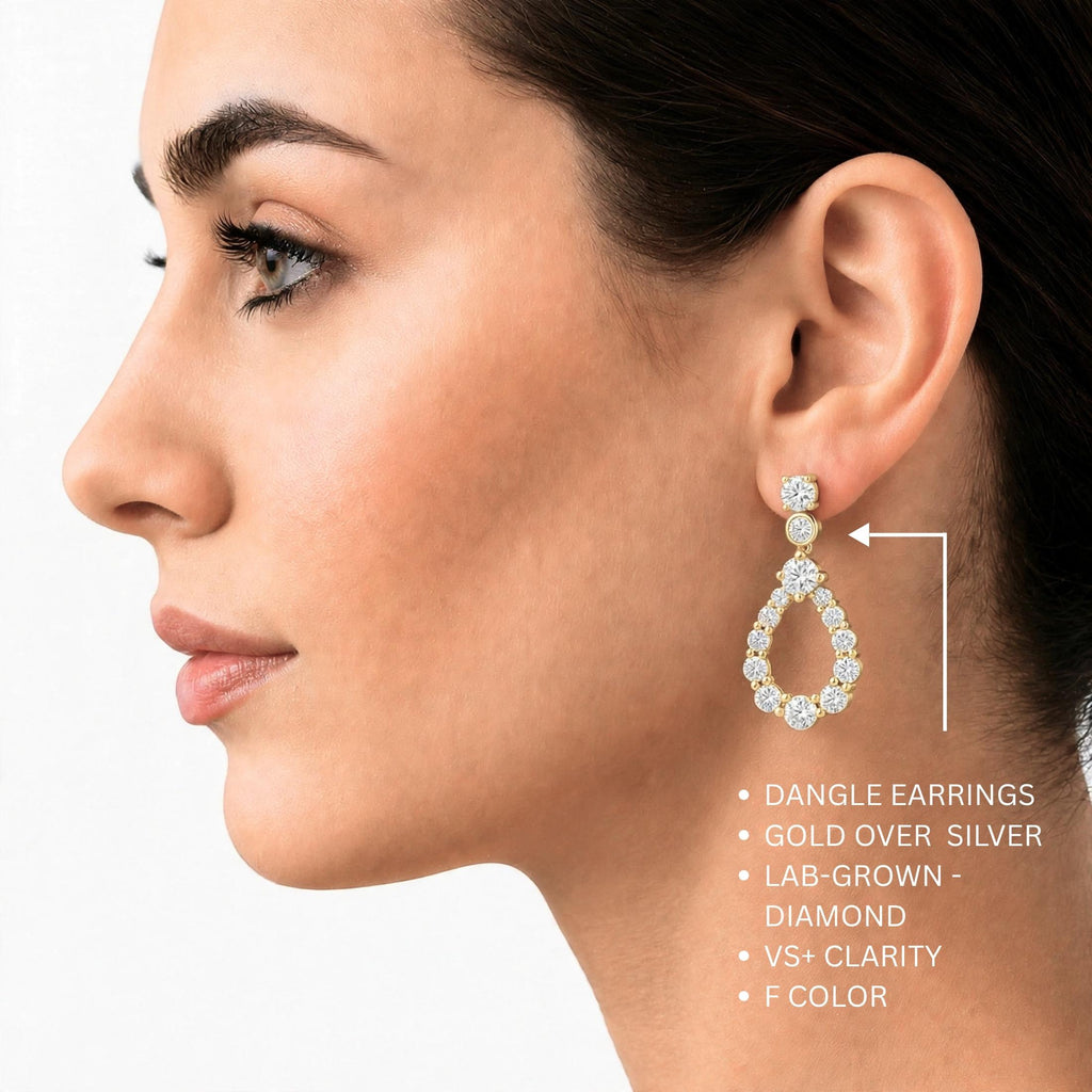 Diamonair Lab Grown Diamond (F/VS+) 2.00 carat Round cut Sterling Silver Dangle Earrings - Sterling Silver | Gold over Silver