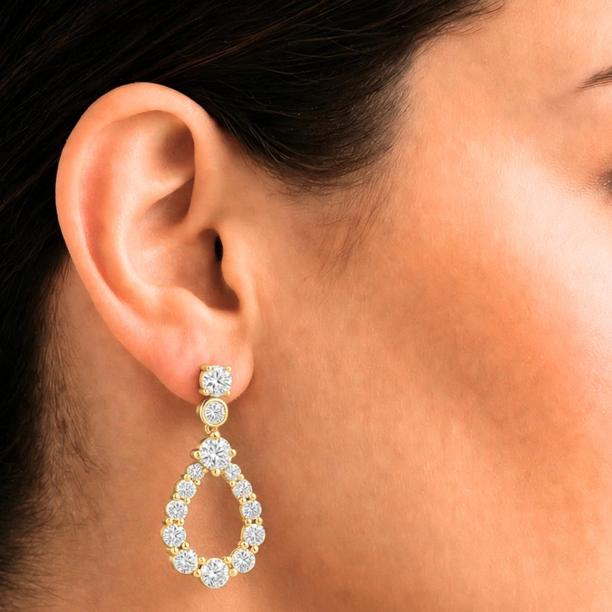 Diamonair Lab Grown Diamond (F/VS+) 2.00 carat Round cut Sterling Silver Dangle Earrings - Sterling Silver | Gold over Silver