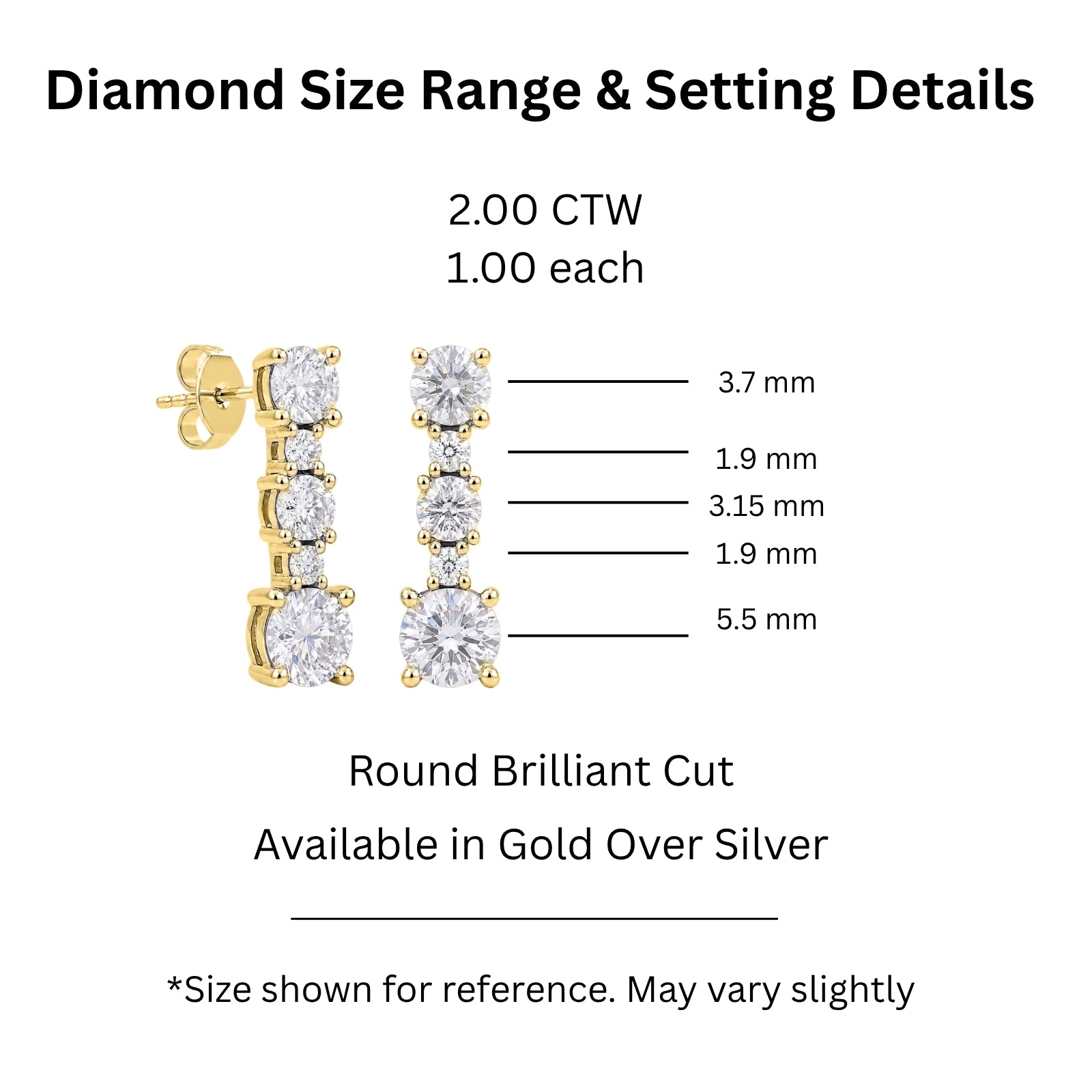 Diamonair Lab Grown Diamond (F/VS+) 2.00 carat Round cut Sterling Silver Drop Earrings - Sterling Silver | Gold over Silver